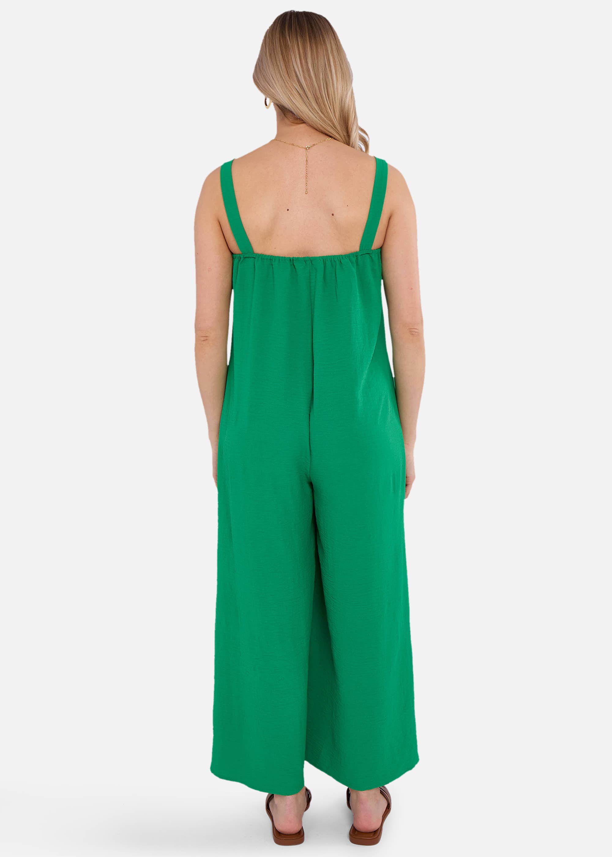 Green Air Flow Strappy Wide leg Jumpsuit