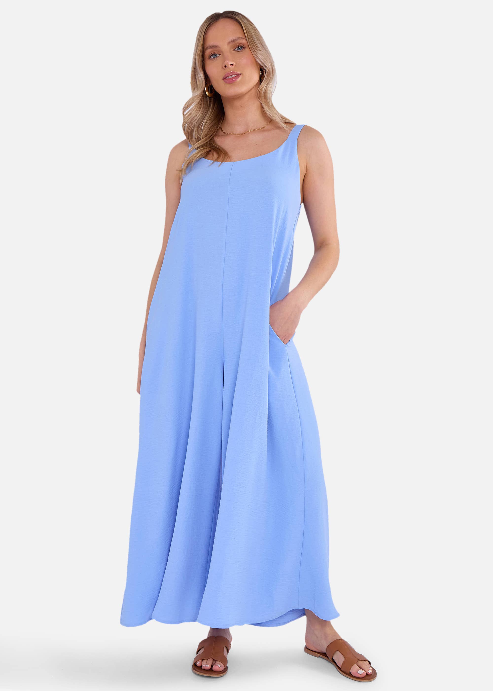 Blue Air Flow Strappy Wide Leg Jumpsuit