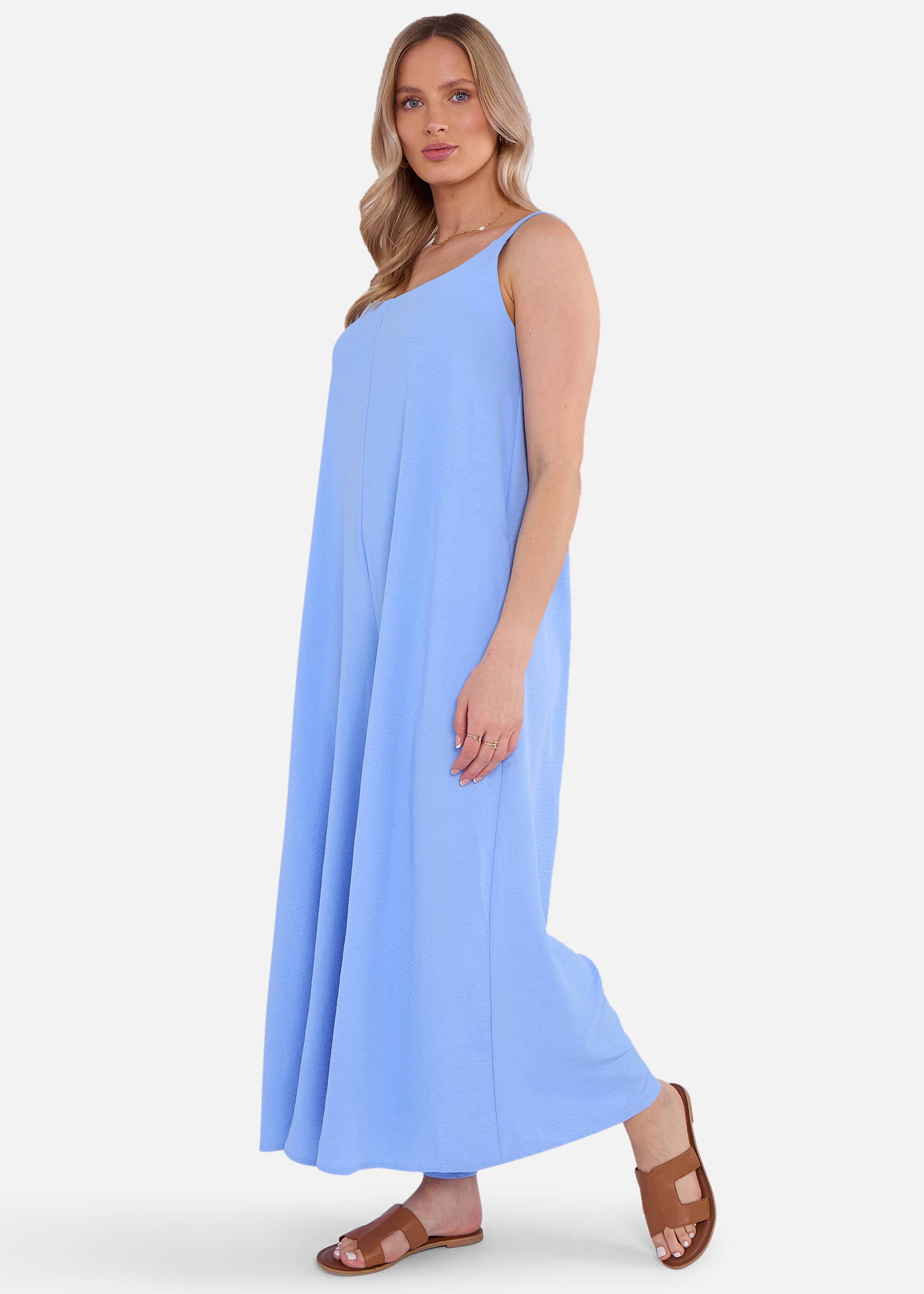Blue Air Flow Strappy Wide Leg Jumpsuit