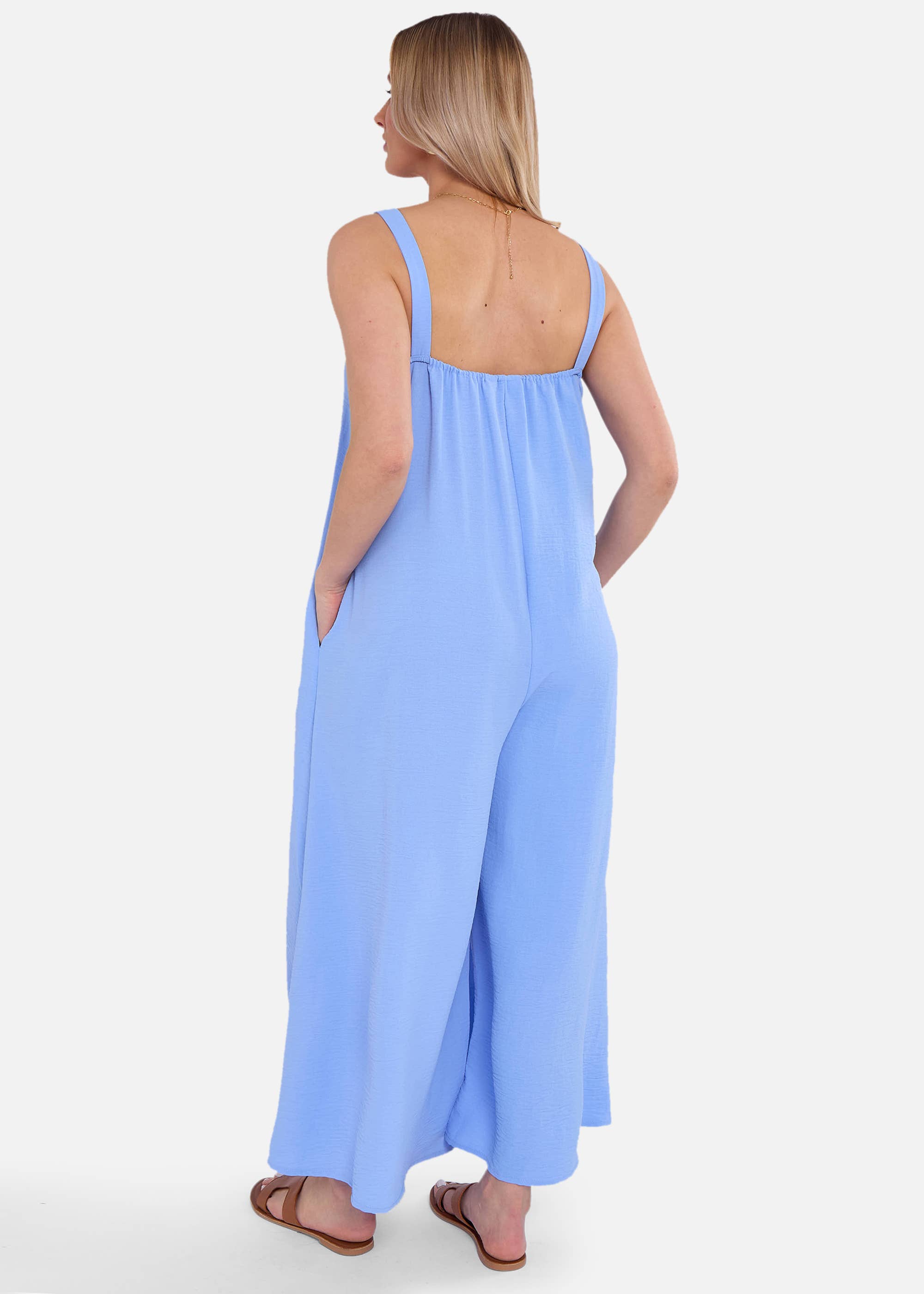Blue Air Flow Strappy Wide Leg Jumpsuit