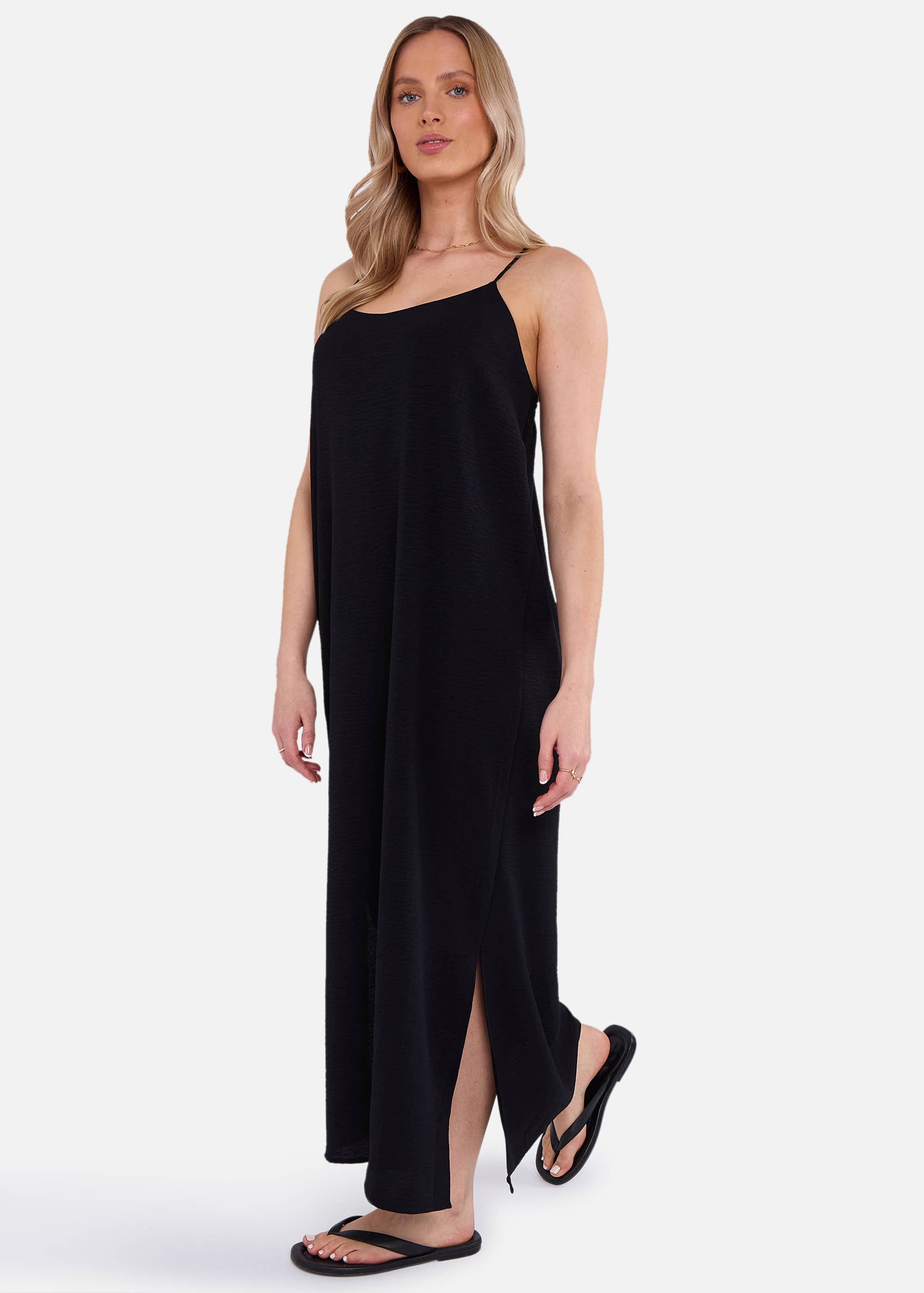 Black Strappy Cross Back Airflow Oversized Dress
