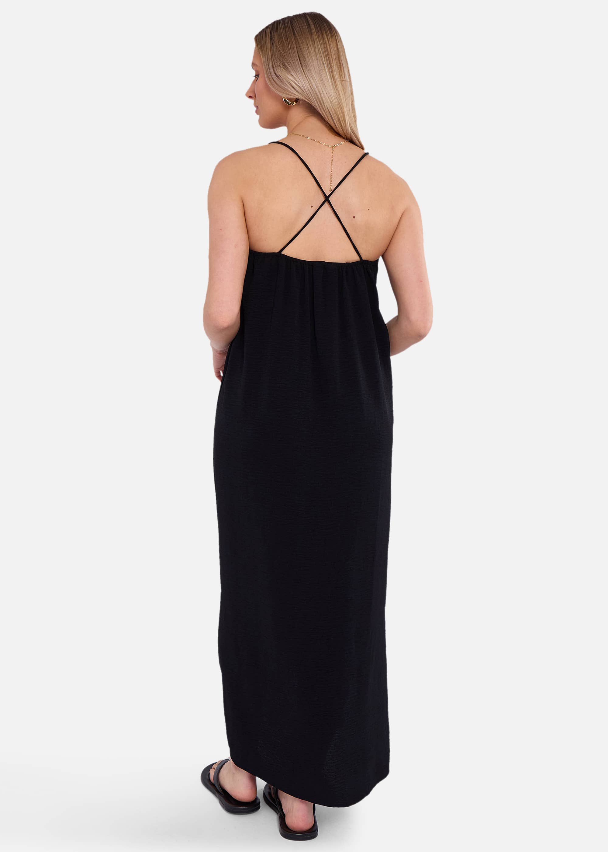 Black Strappy Cross Back Airflow Oversized Dress