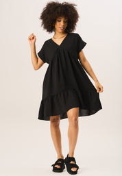 Black V Neck Tiered Mini Smock Dress