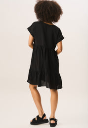 Black V Neck Tiered Mini Smock Dress