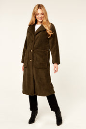 Khaki Longline Teddy Coat