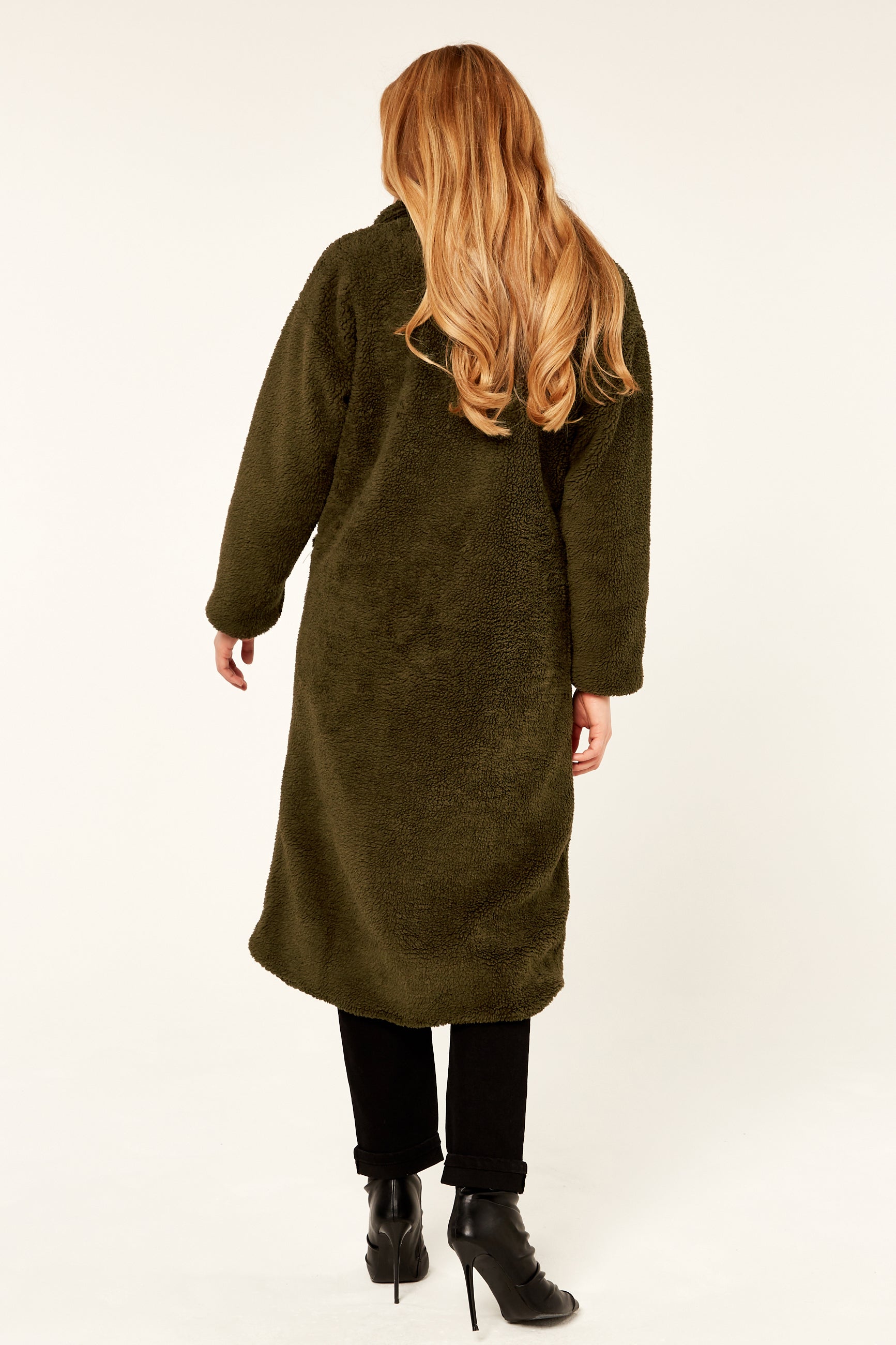 Khaki Longline Teddy Coat