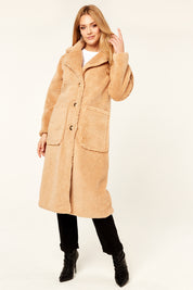 Camel Longline Teddy Coat