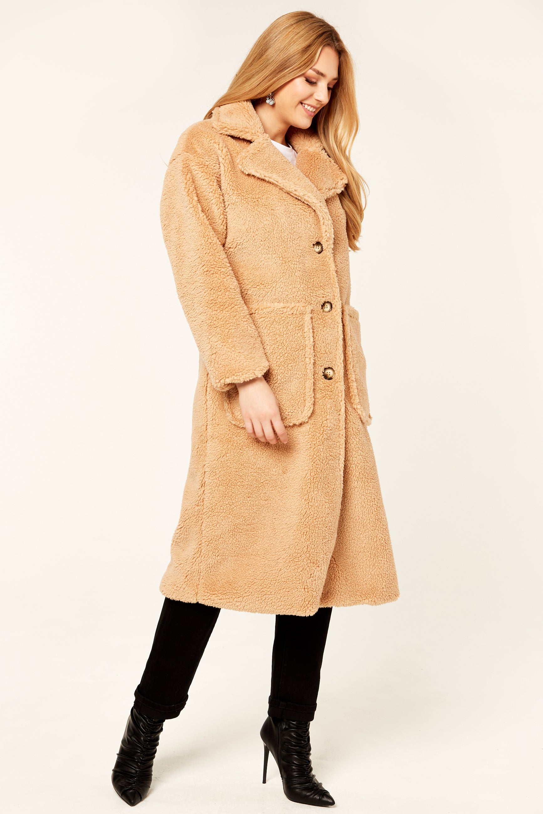 Camel Longline Teddy Coat