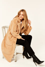 Camel Longline Teddy Coat