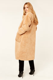 Camel Longline Teddy Coat