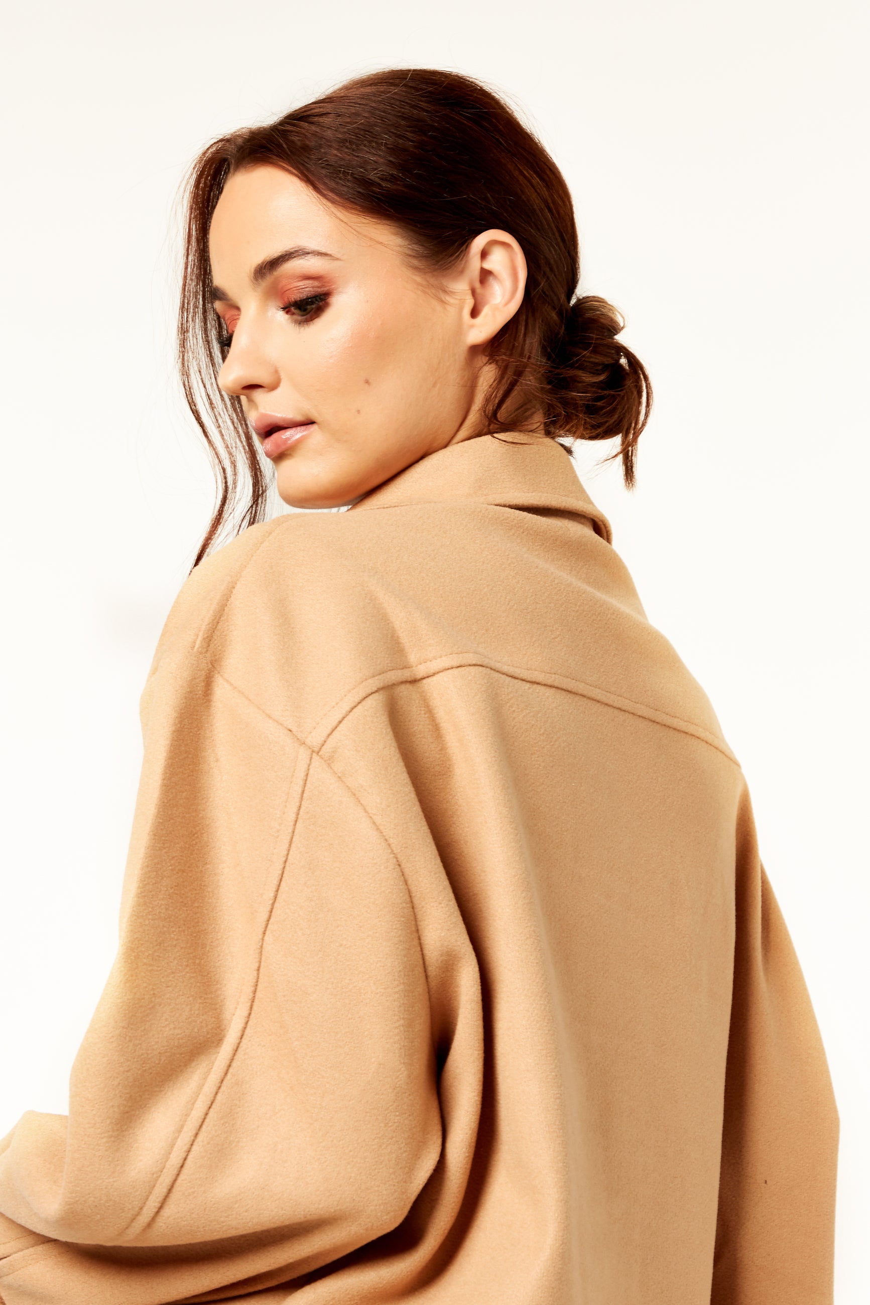 Camel Oversized Pocket Detail Shacket