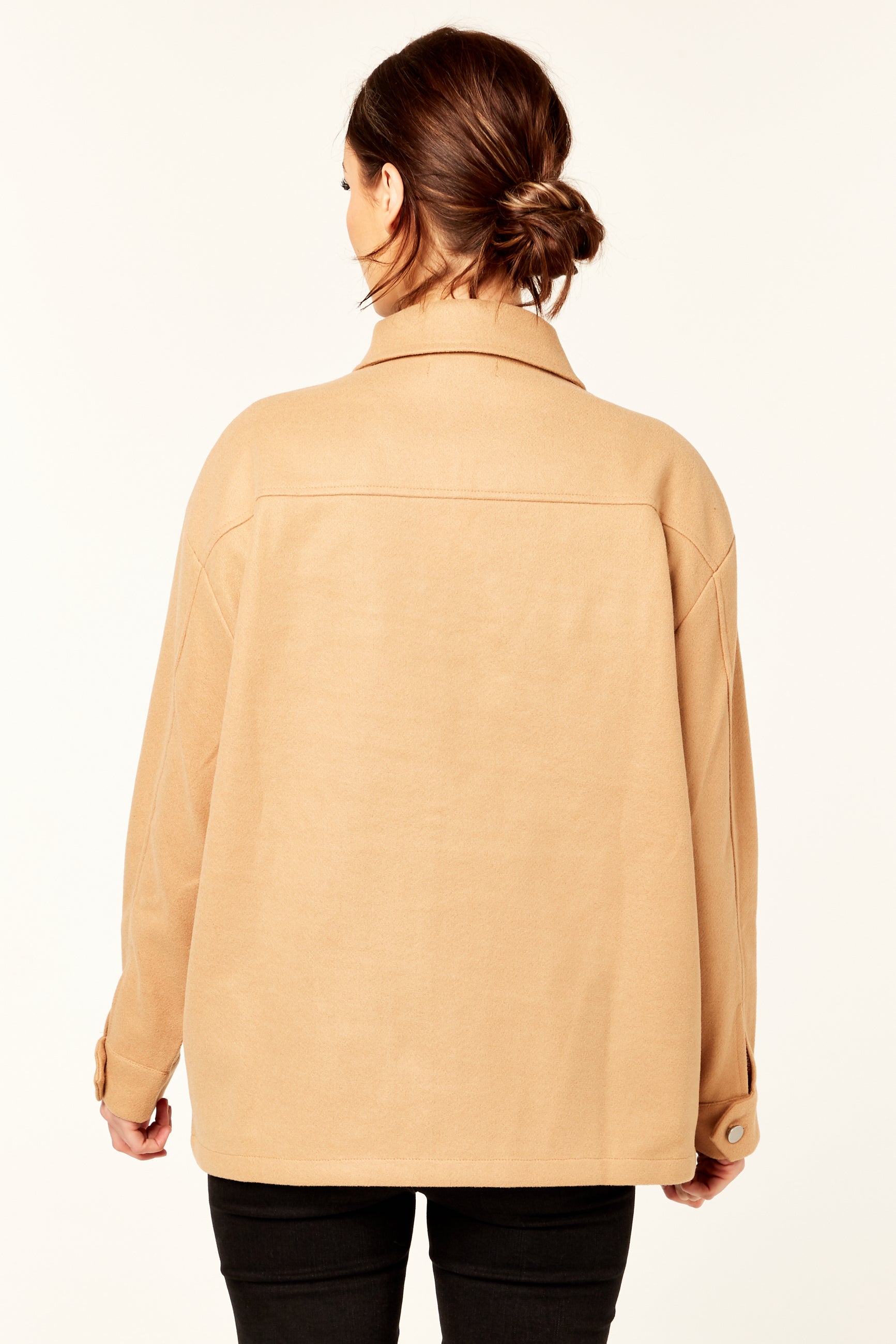 Camel Oversized Pocket Detail Shacket