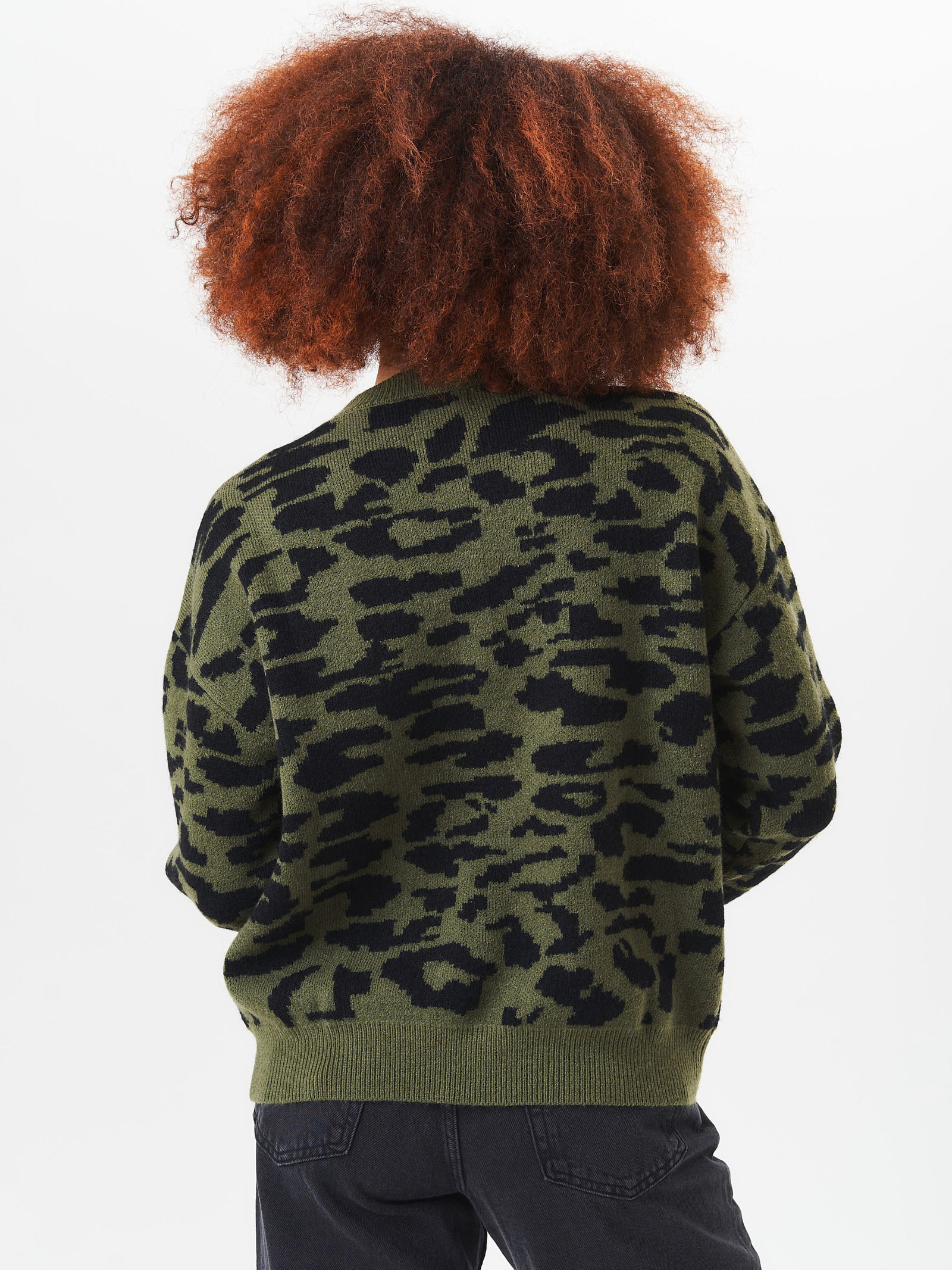 Khaki Animal Print Crew Neck Knit Jumper