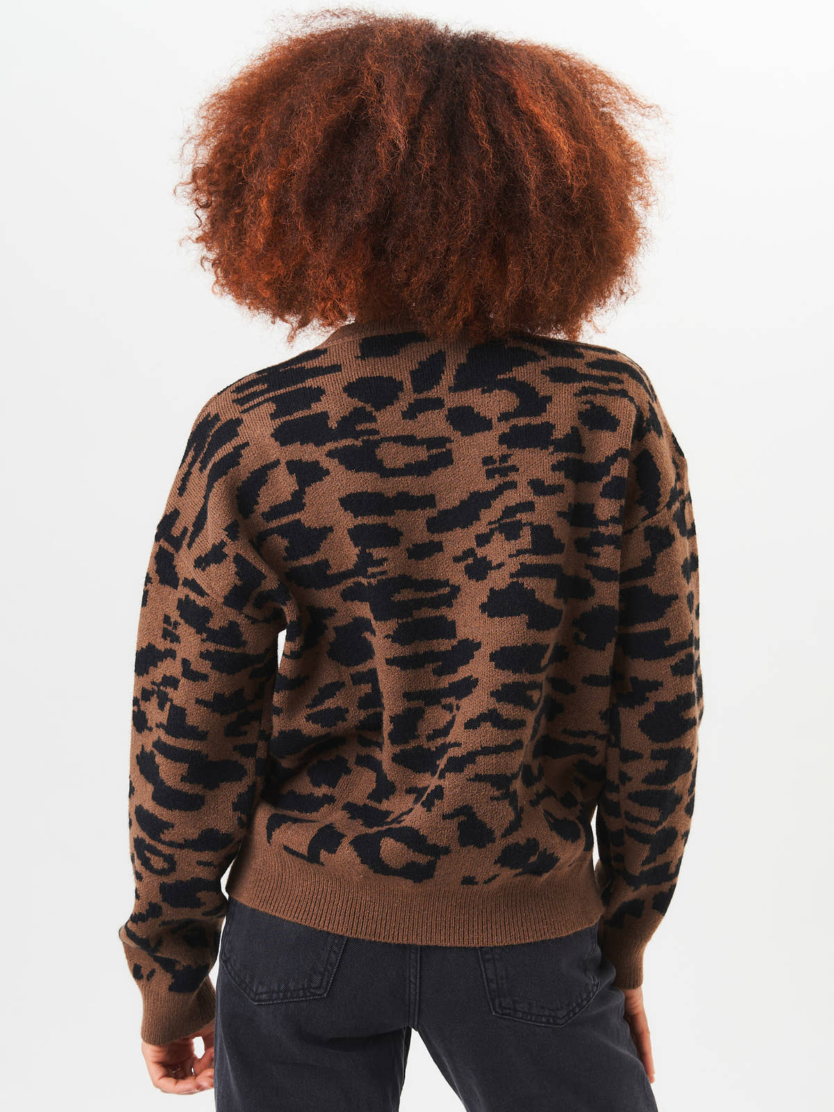 Chocolate Animal Print Crew Neck Knit Jumper – View 2 | Gini London
