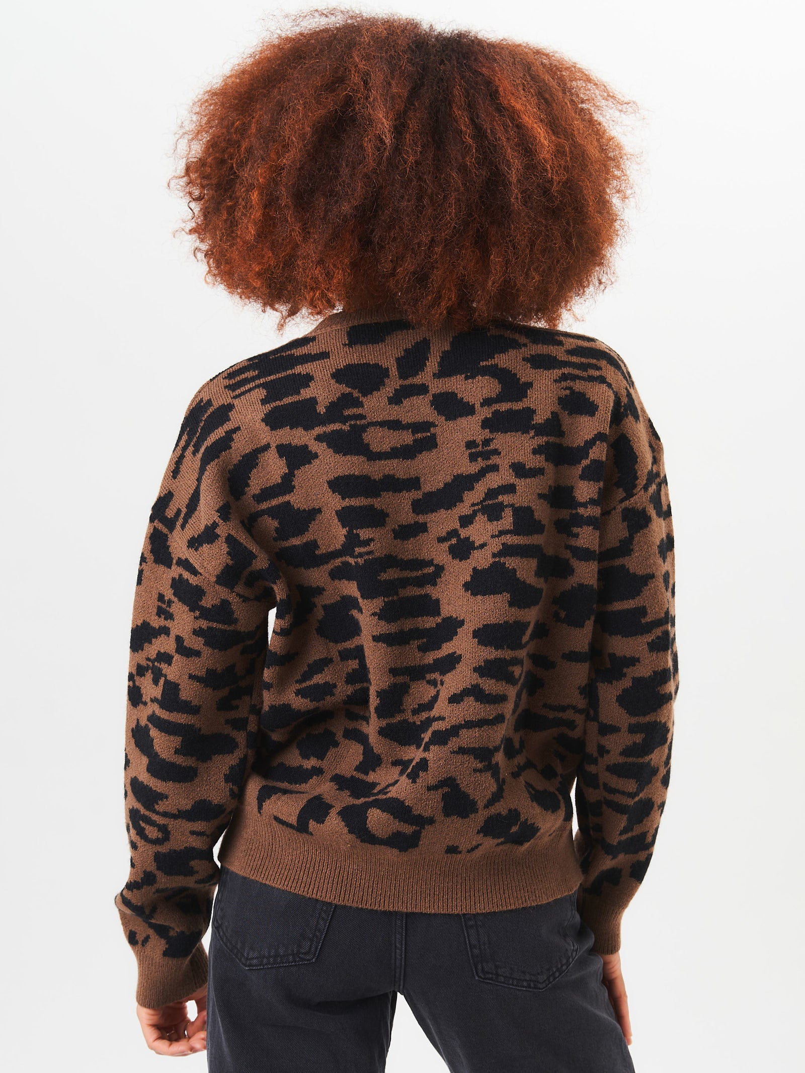 Chocolate Animal Print Crew Neck Knit Jumper