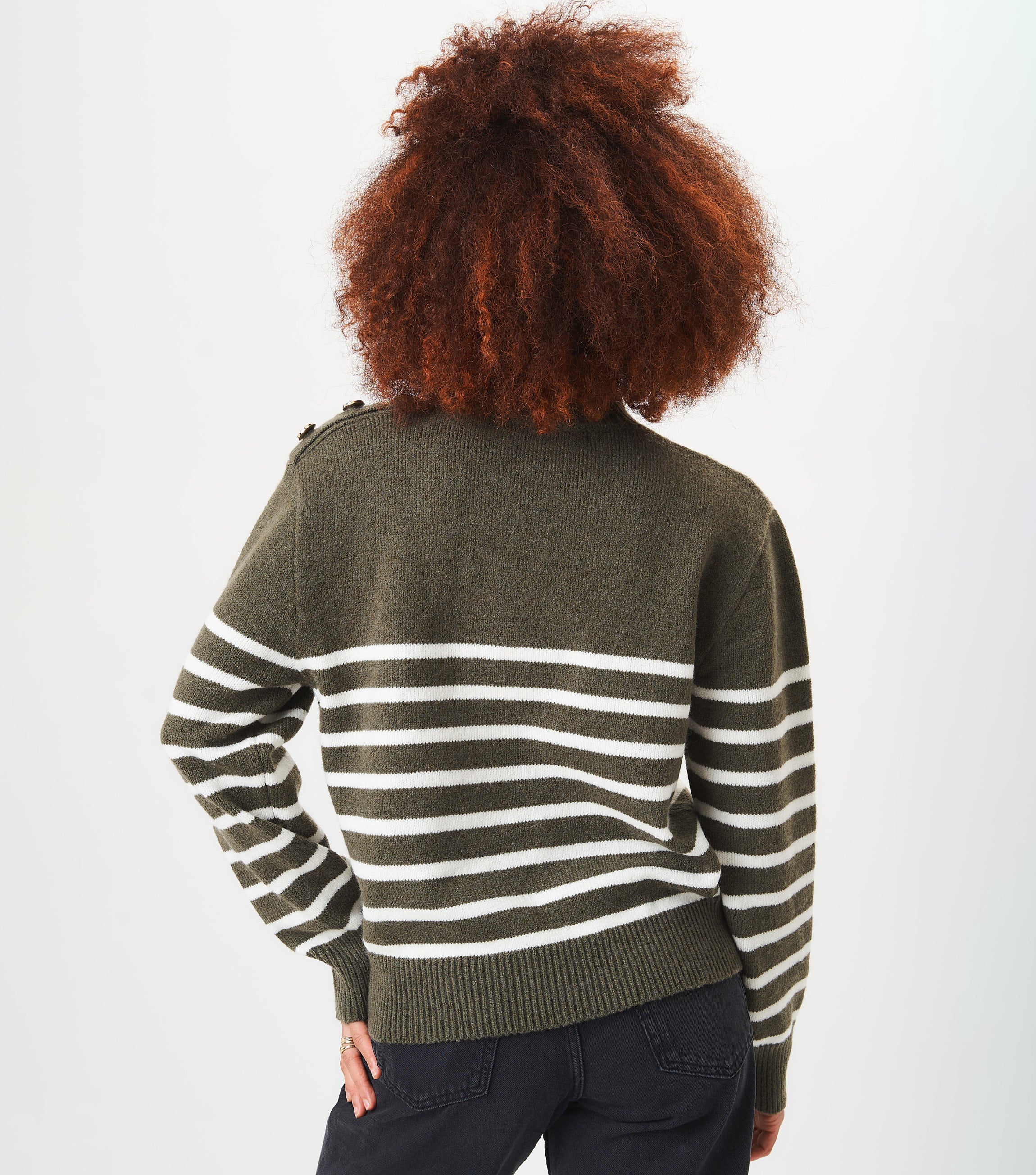 Khaki High Neck Stripe Oversized Jumper