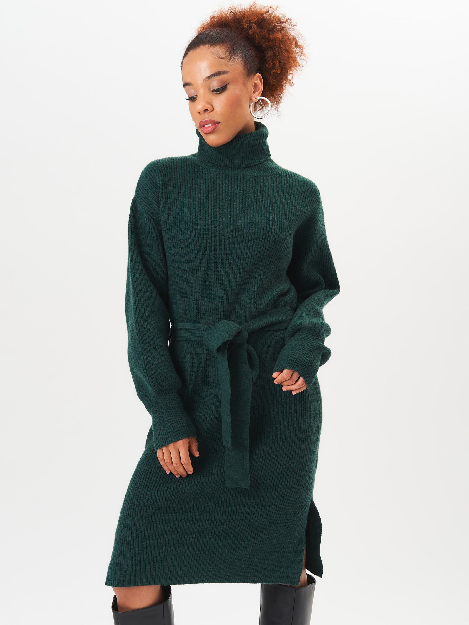 Green Roll Neck Oversized Knit Jumper Dress