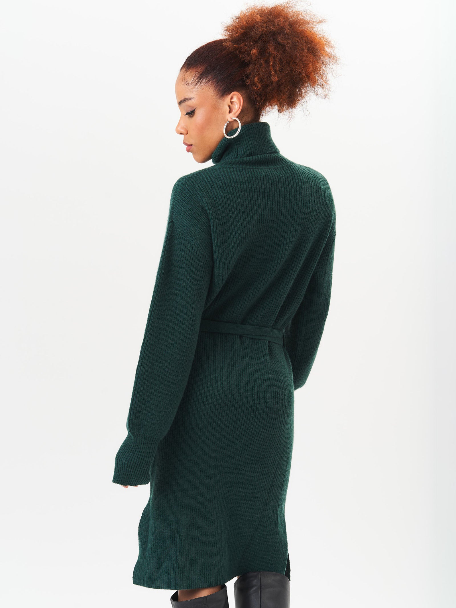 Green Roll Neck Oversized Knit Jumper Dress