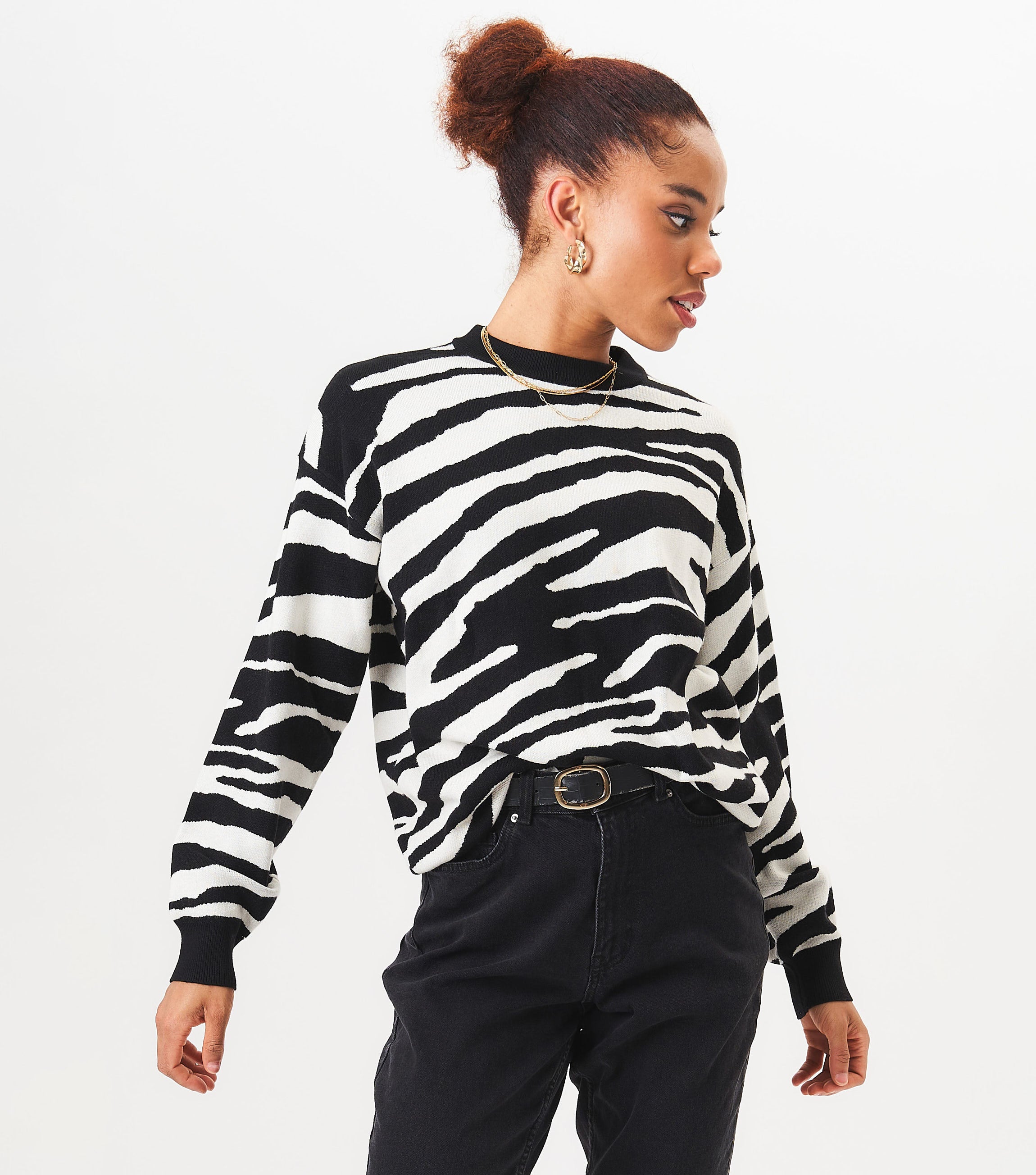 Black Zebra Print Oversized Jumper