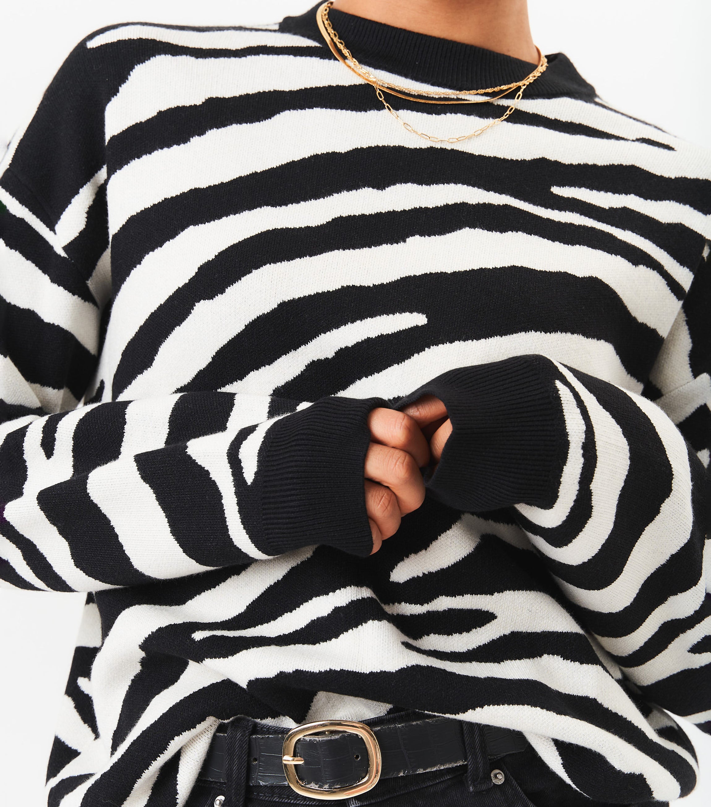 Black Zebra Print Oversized Jumper