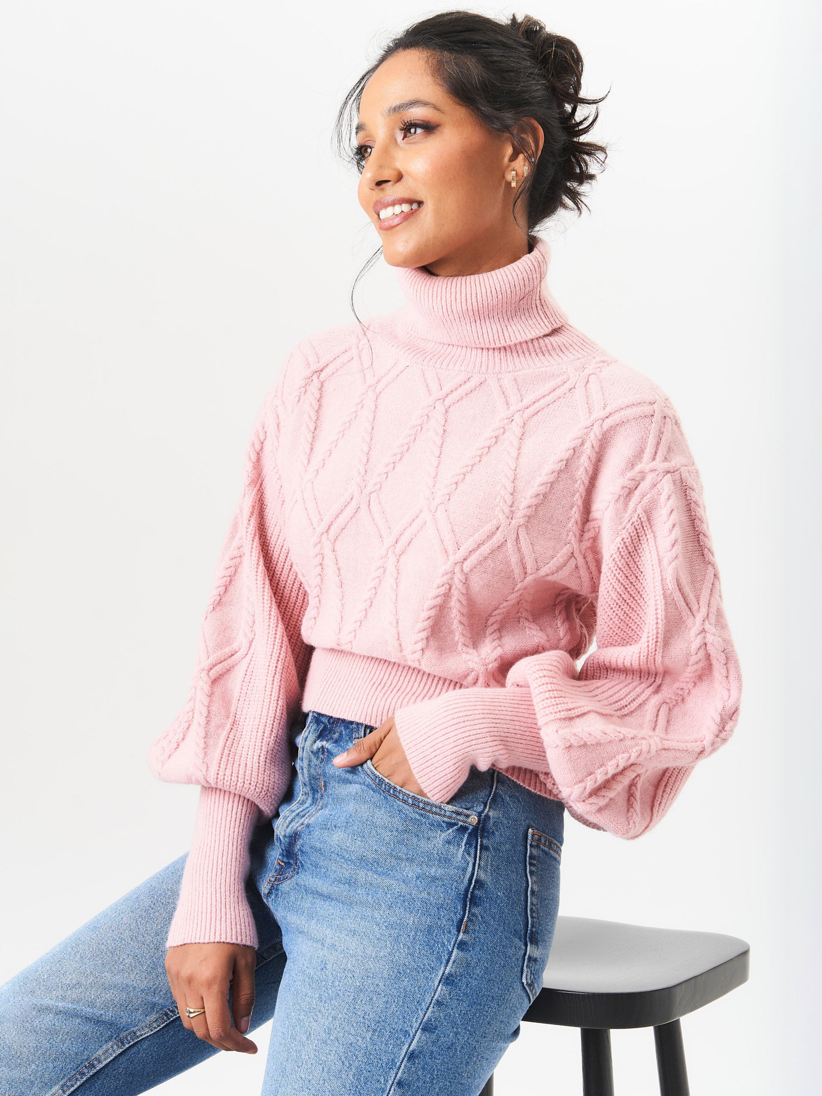 Pink High Neck Knit Crop Jumper