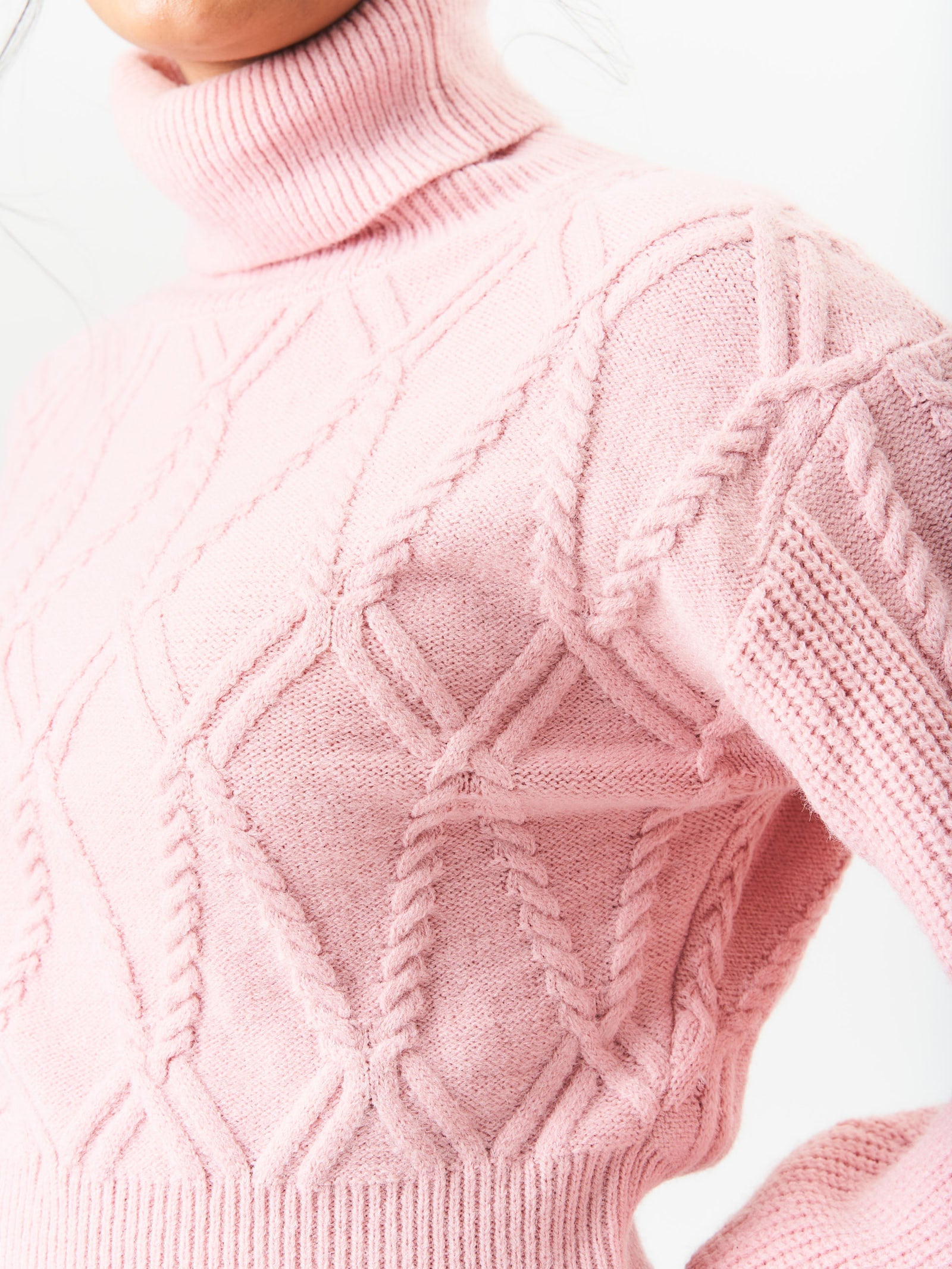 Pink High Neck Knit Crop Jumper