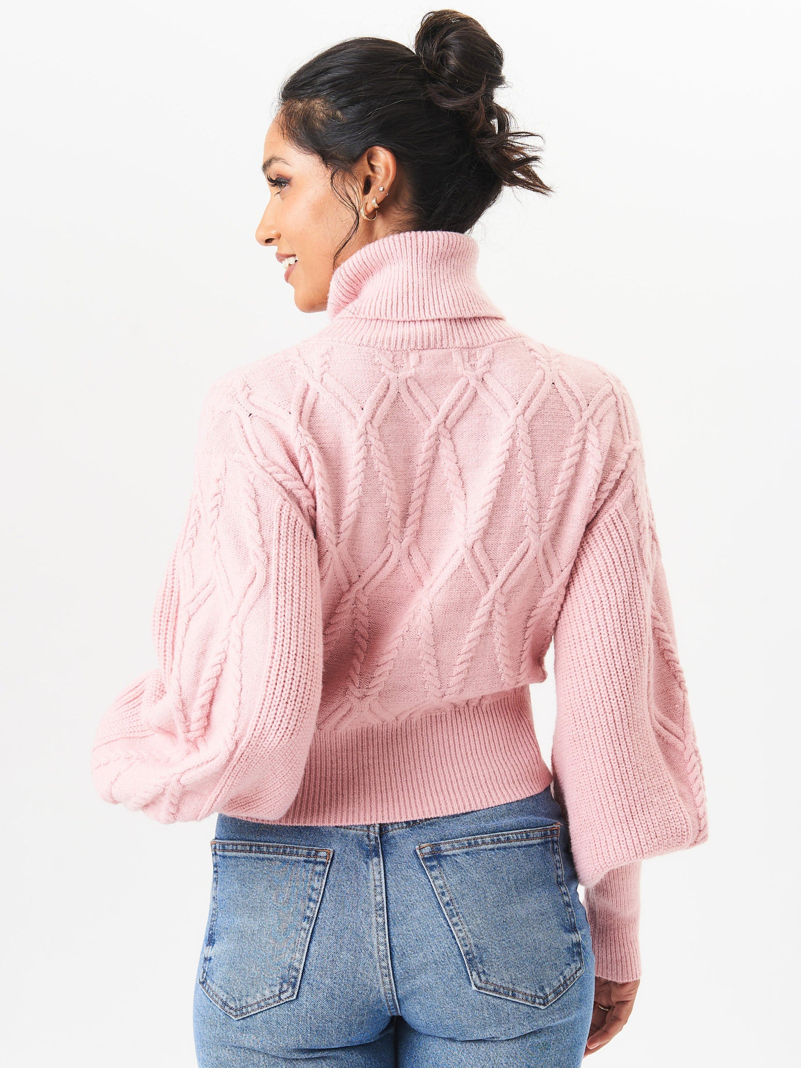 Pink High Neck Knit Crop Jumper