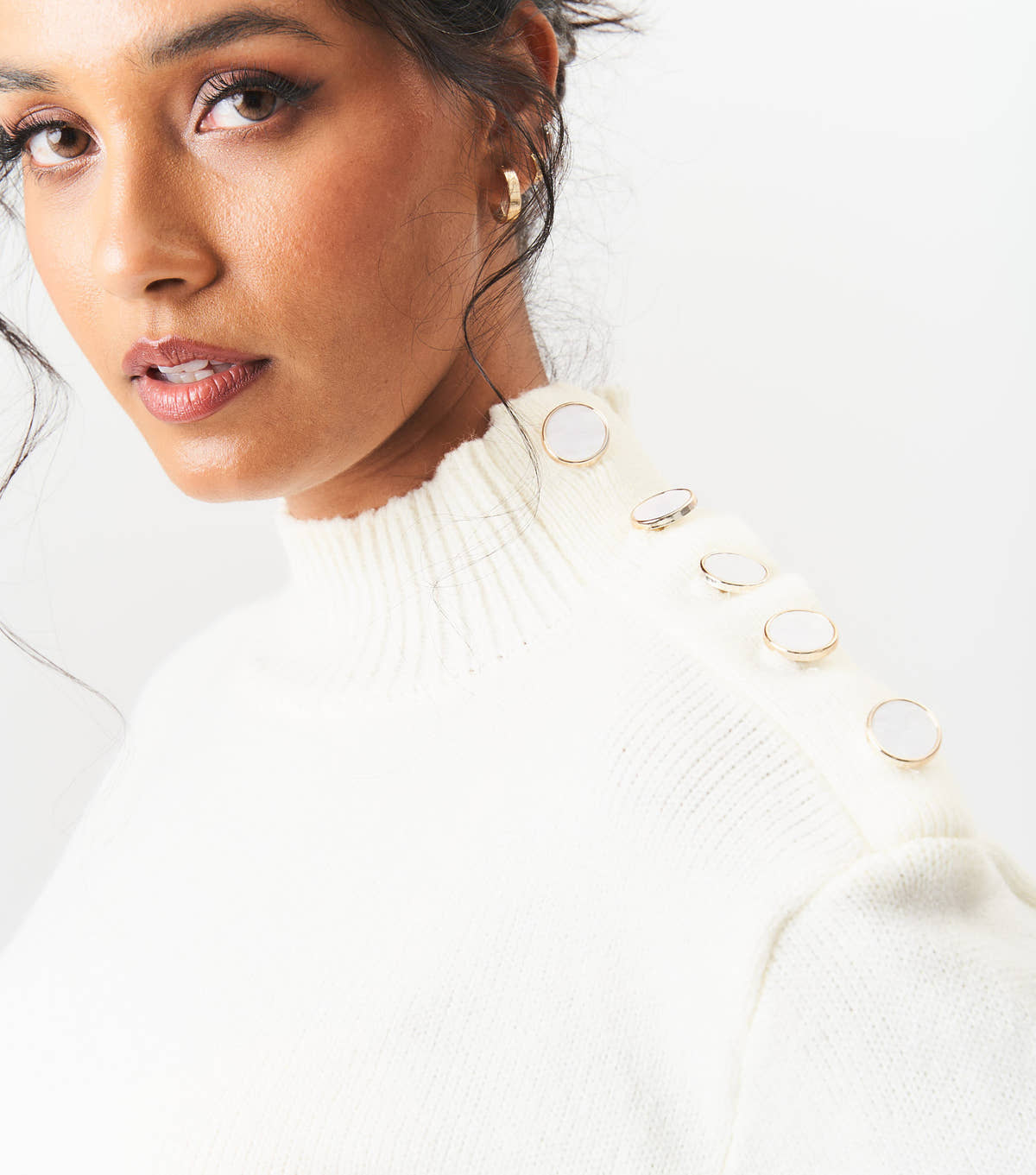 Cream High Neck Stripe Oversized Jumper – View 4 | Gini London