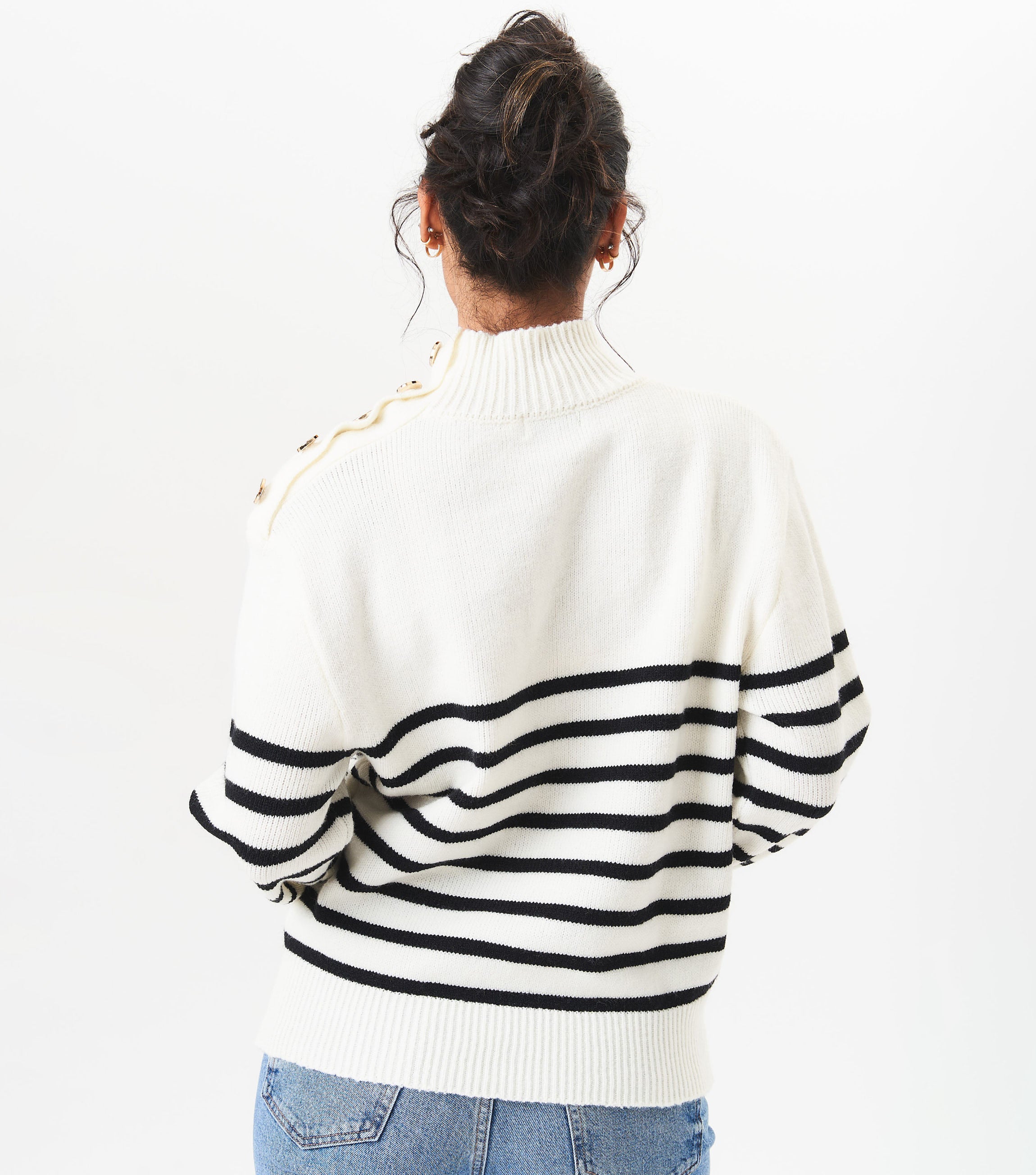 Cream High Neck Stripe Oversized Jumper