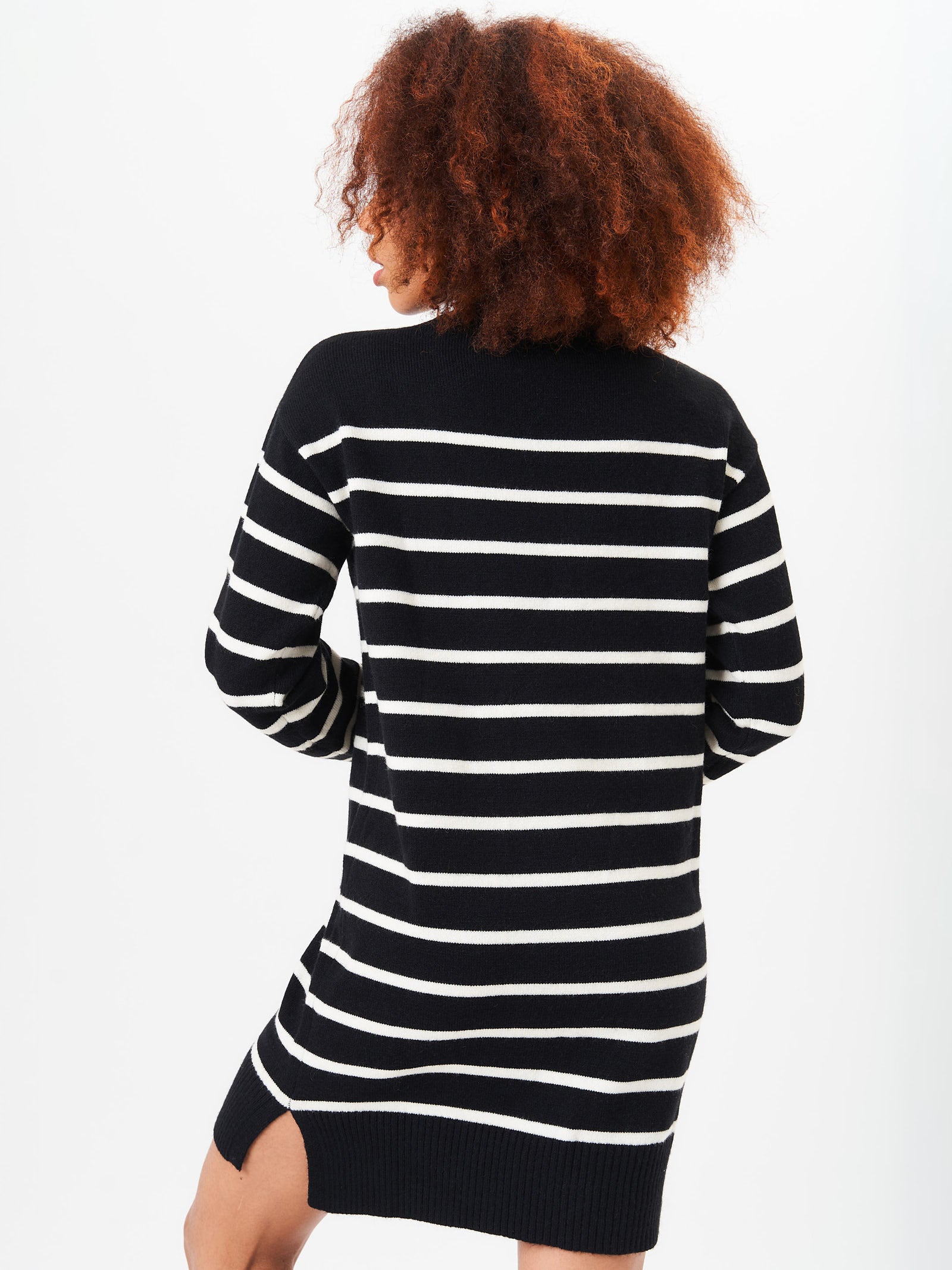 Black High Neck Stripe Oversized Tunic Dress