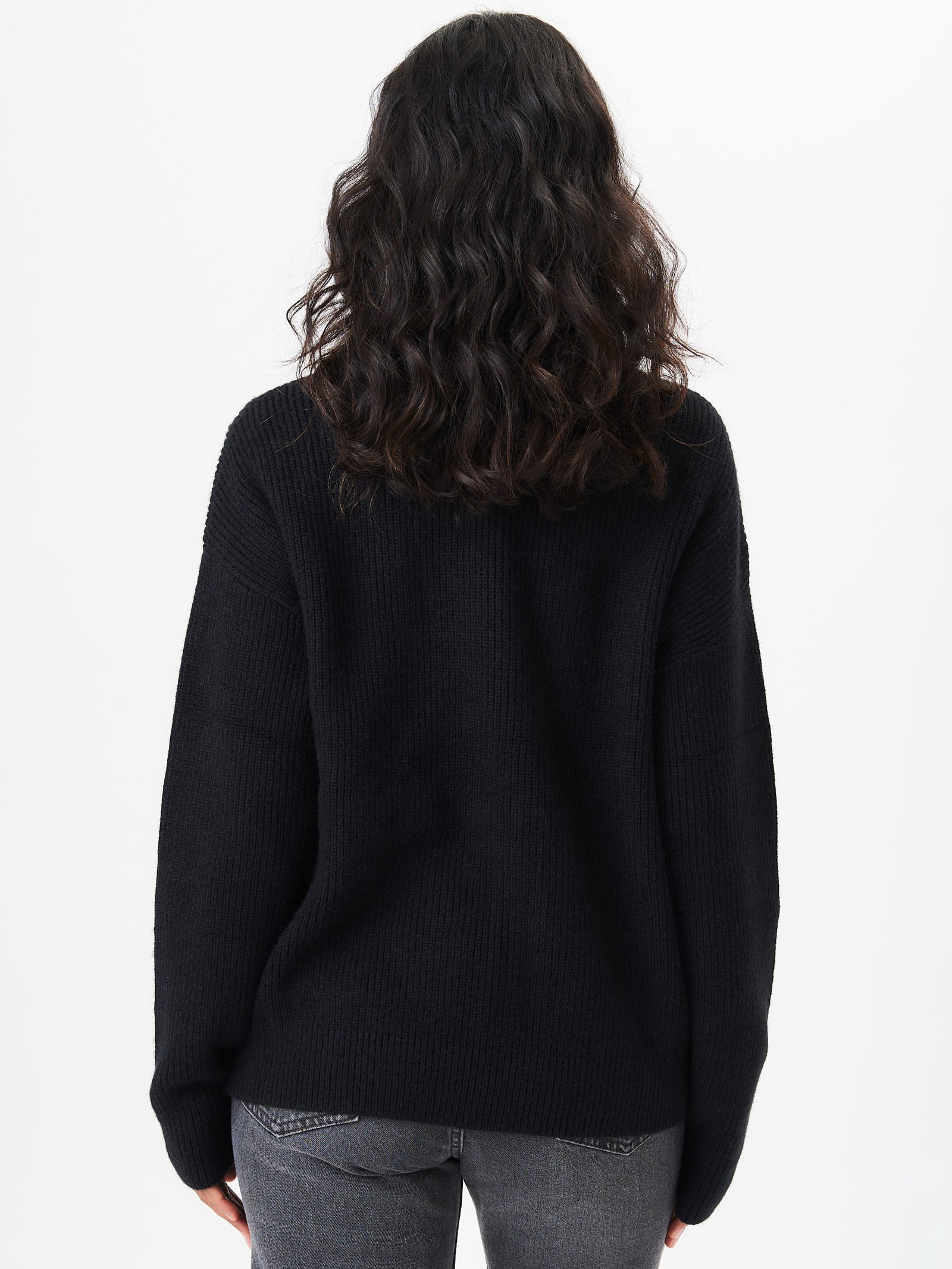 Black V Neck Knit Oversized Jumper