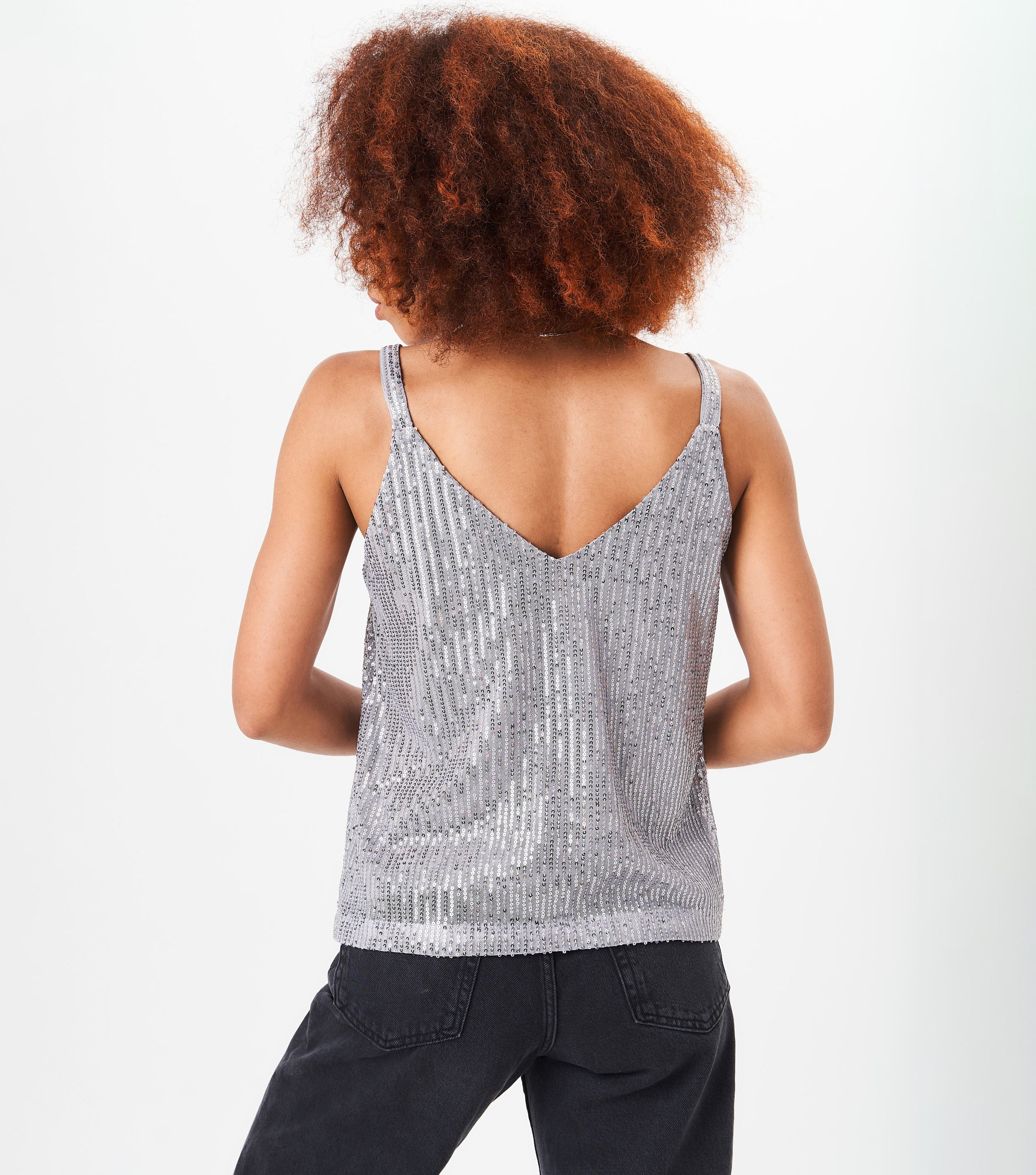 Silver Sequin V Neck Cami Top