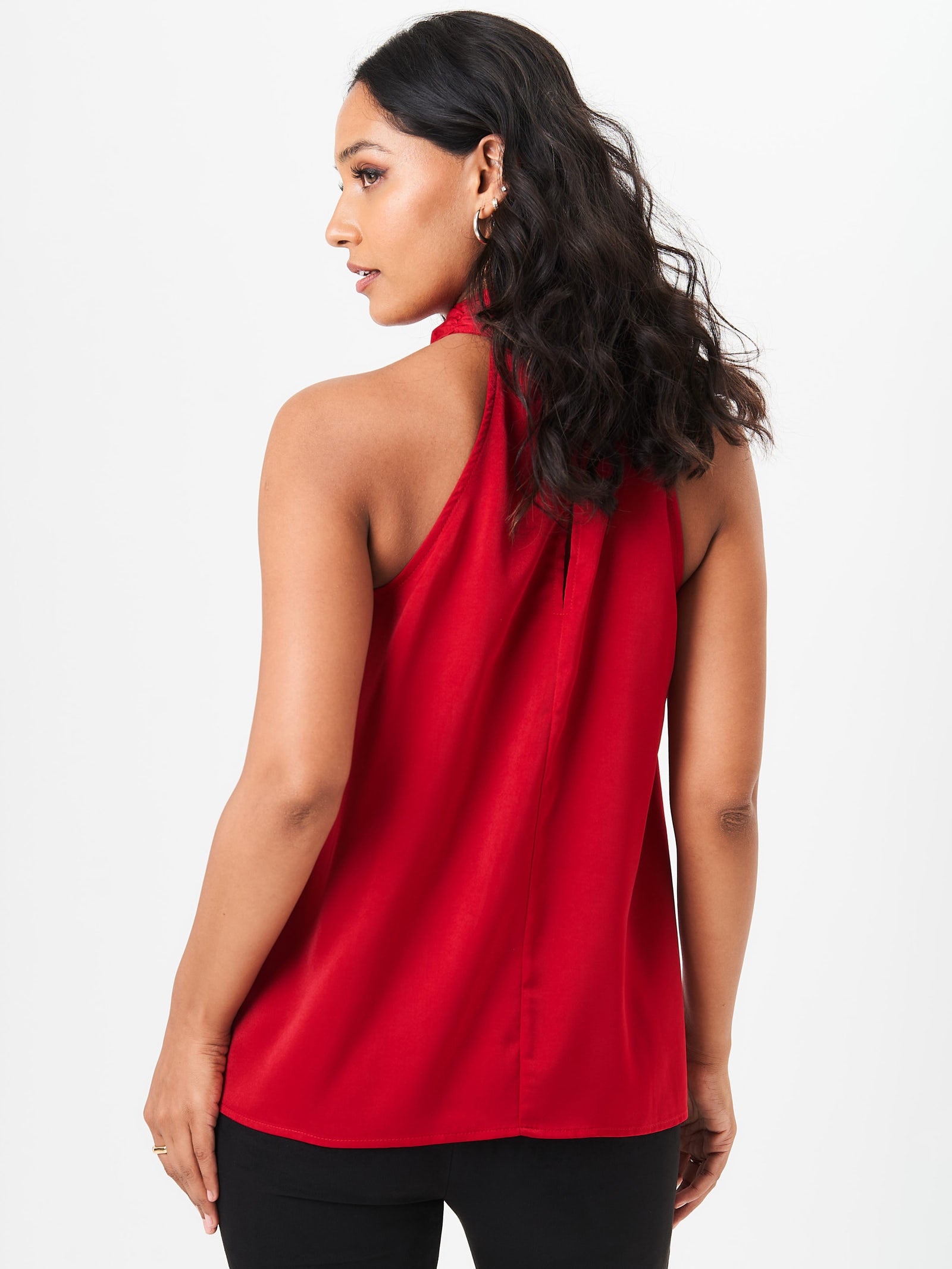 Red Corsage Frill Halter Neck Top