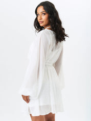 Ivory Long Sleeve Chiffon Foil Mini Dress