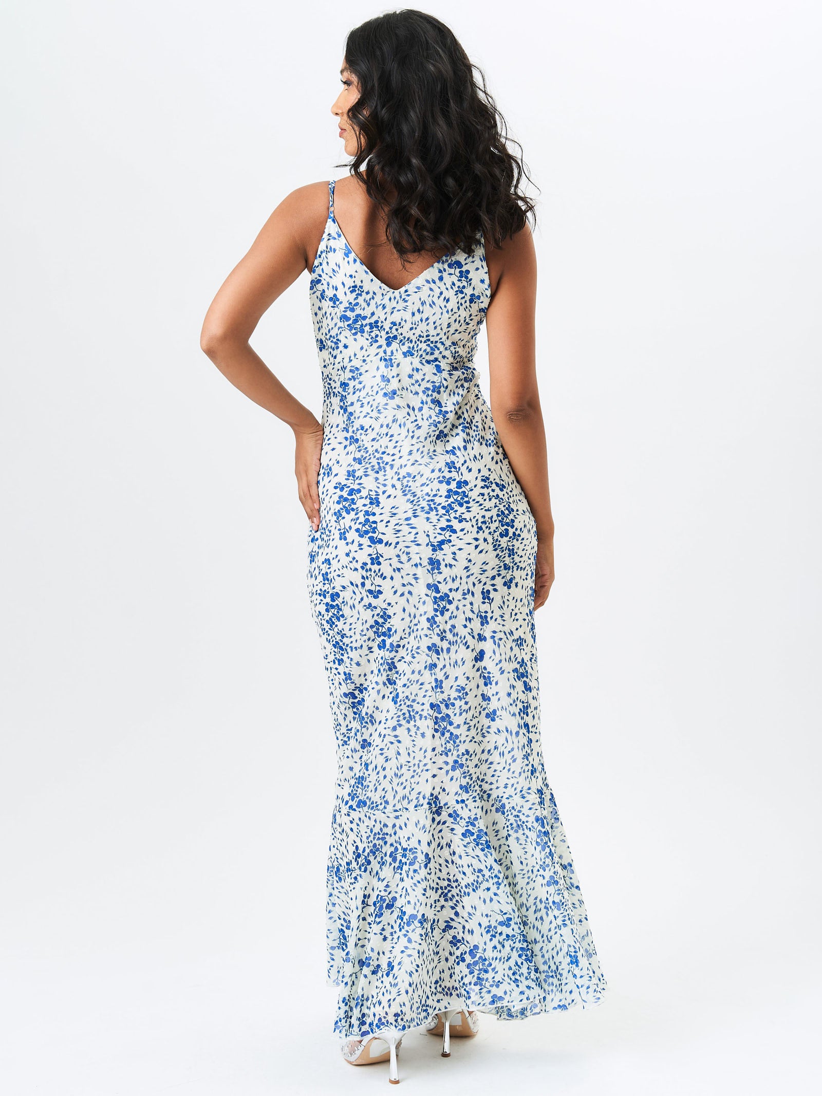 Ivory Dobby Floral Chiffon Strappy Maxi Dress