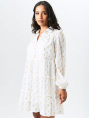 White Foil Print Smock Shirt Dress