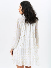 White Foil Print Smock Shirt Dress