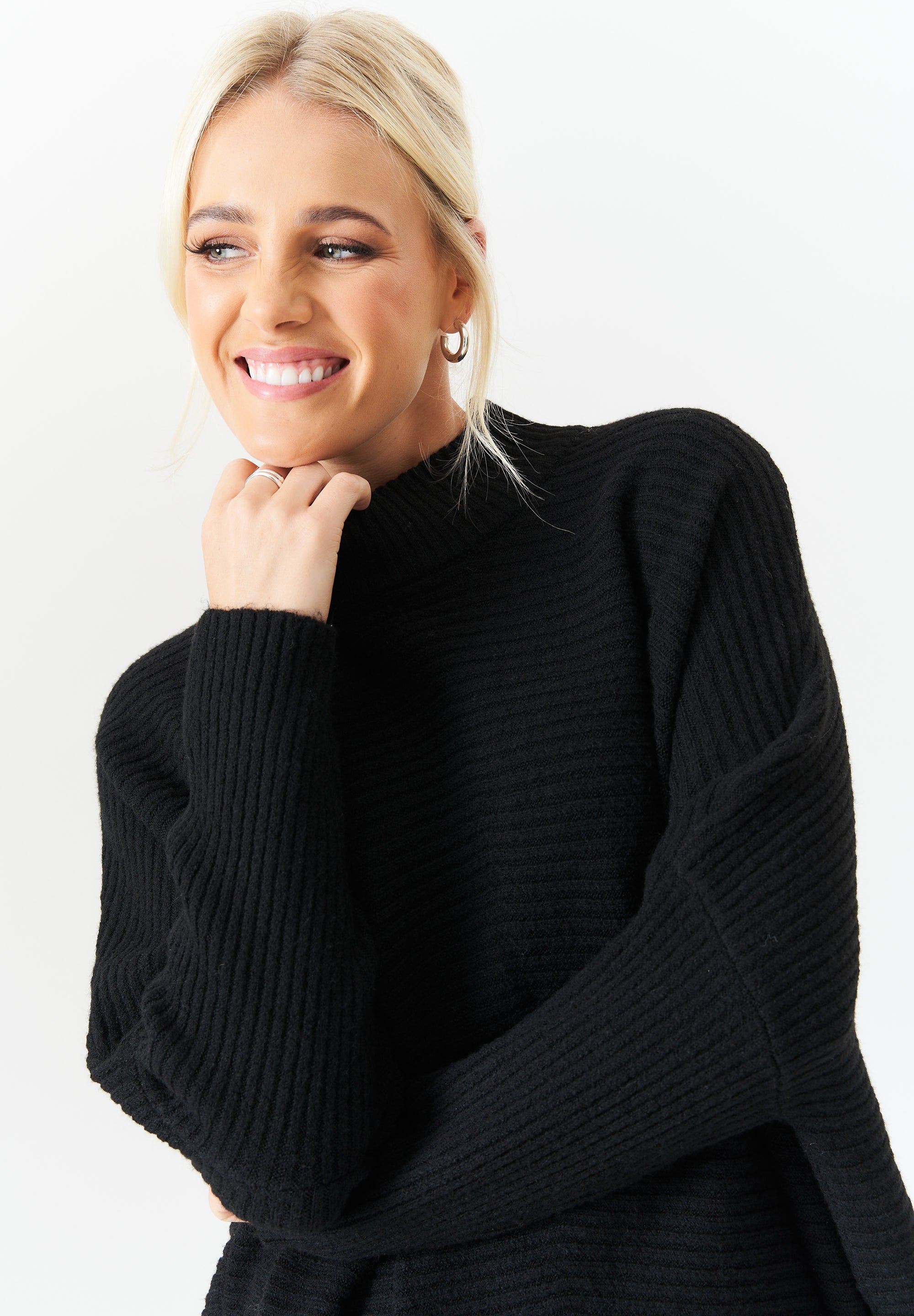 Black Chunky Knit High Neck Oversized Jumper