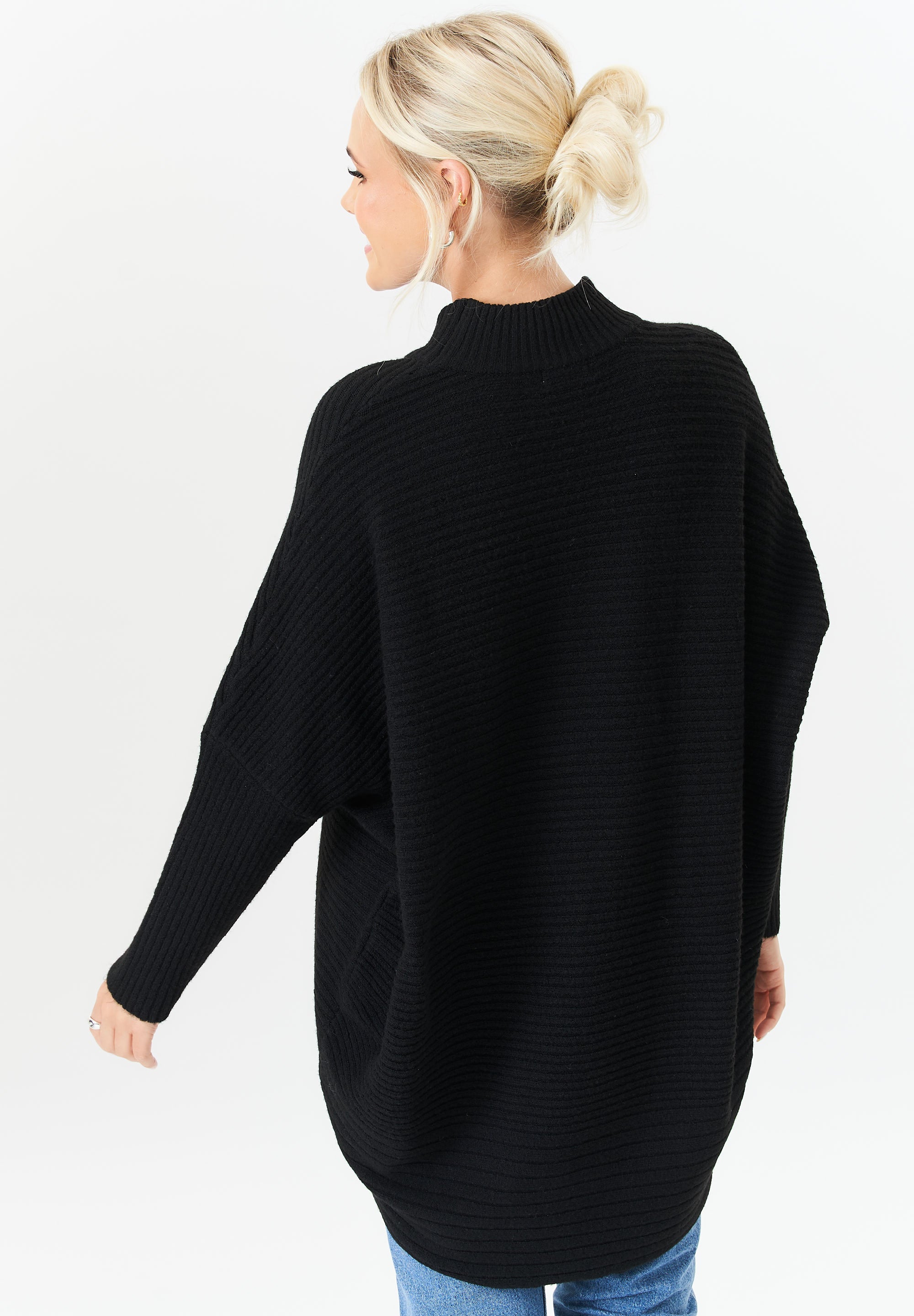 Black Chunky Knit High Neck Oversized Jumper