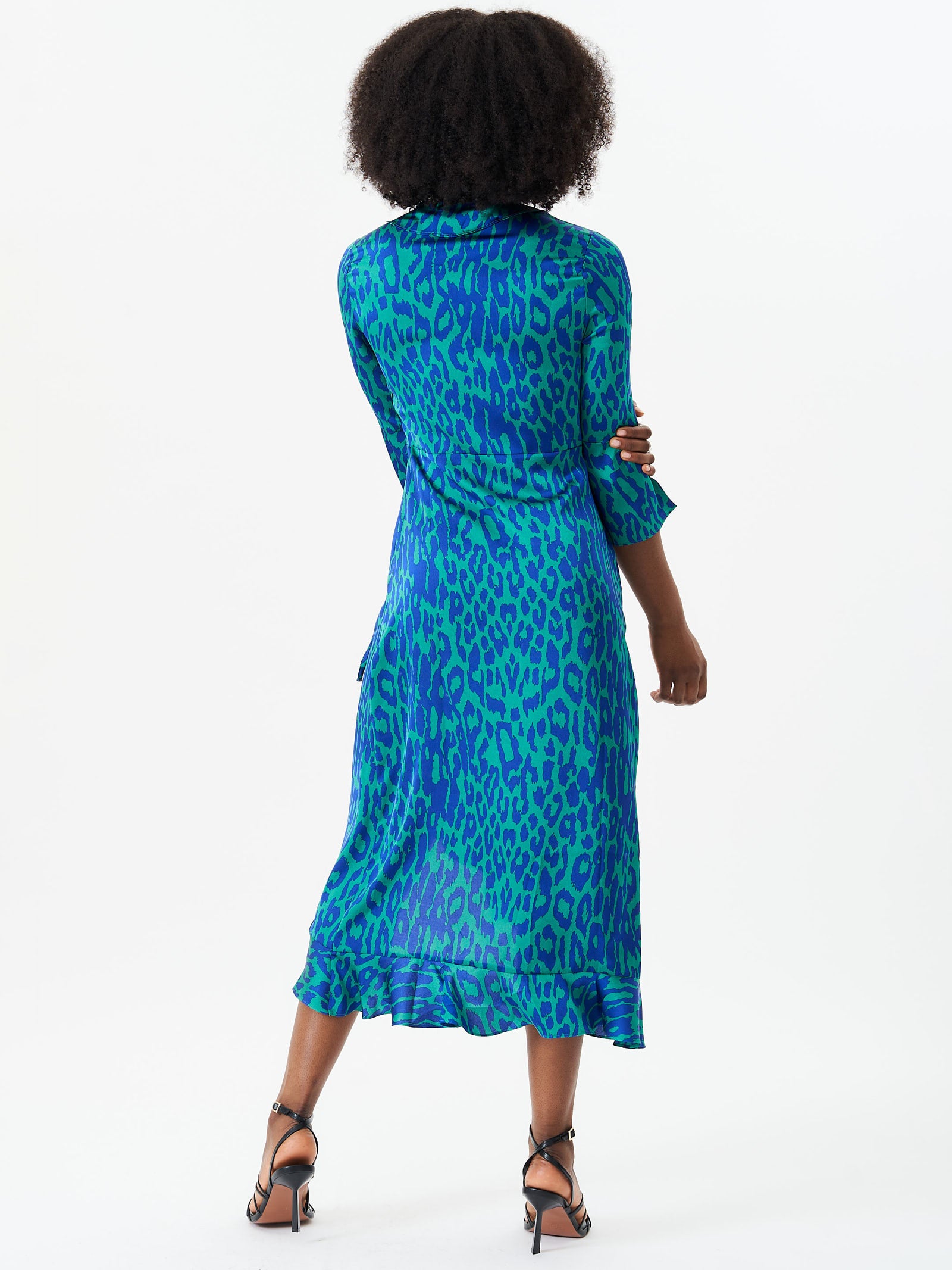 Green Animal Print Ruffle Wrap Dress