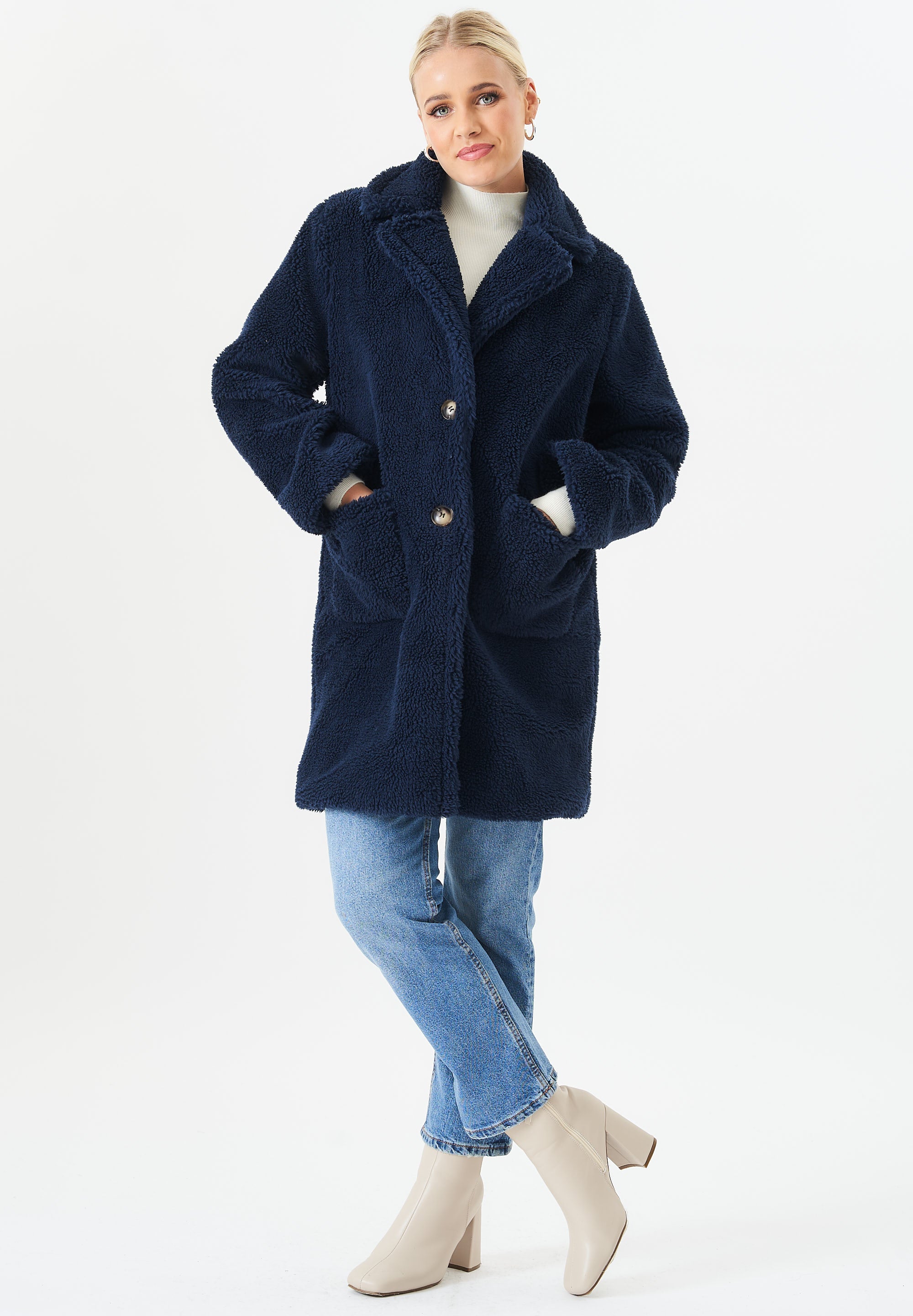 Blue Faux Fur Longline Teddy Overcoat