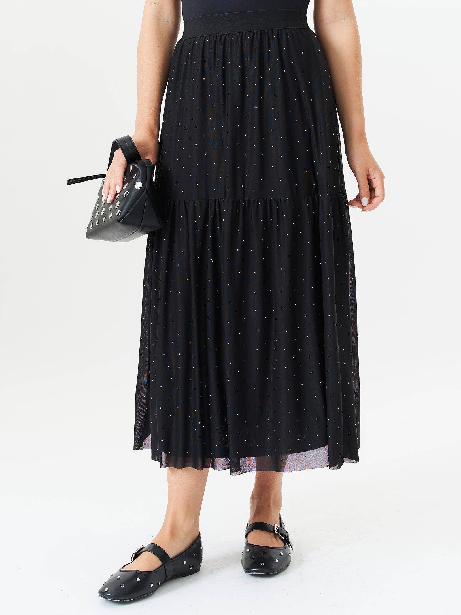 Black Diamante Mesh Maxi Skirt