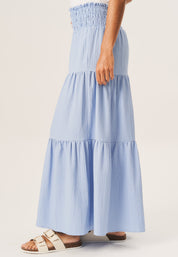 Blue Smocked Tiered Maxi Skirt