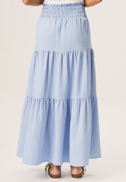 Blue Smocked Tiered Maxi Skirt