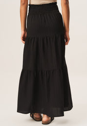 Black Smocked Tiered Maxi Skirt