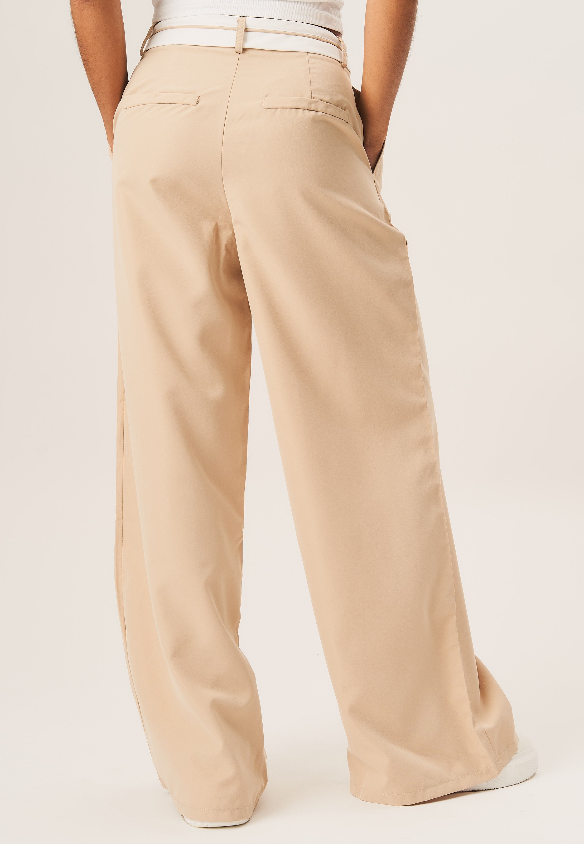 Beige Tailored Wide Leg Trousers