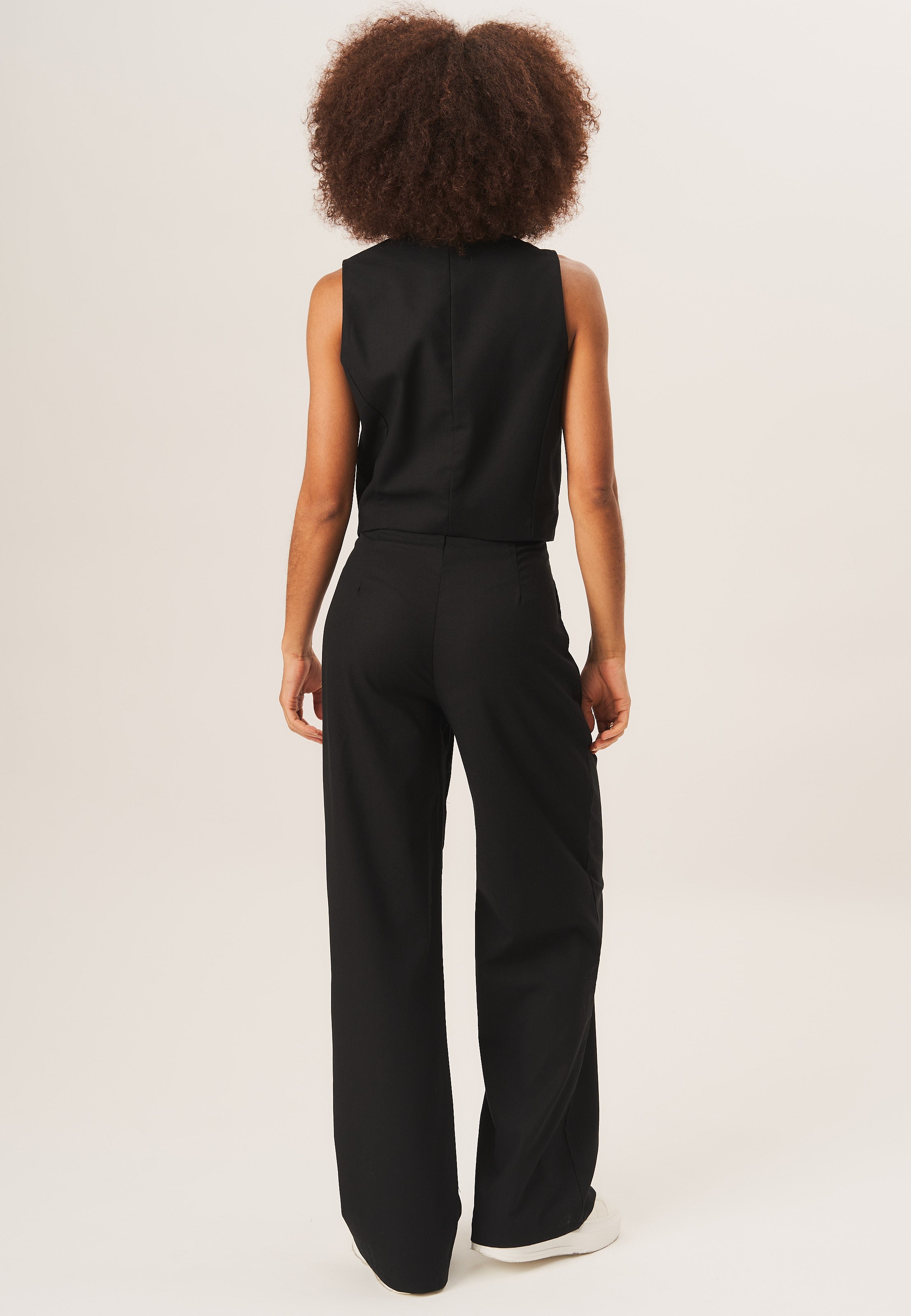 Black Tailored Cotton Wide Leg Trousers