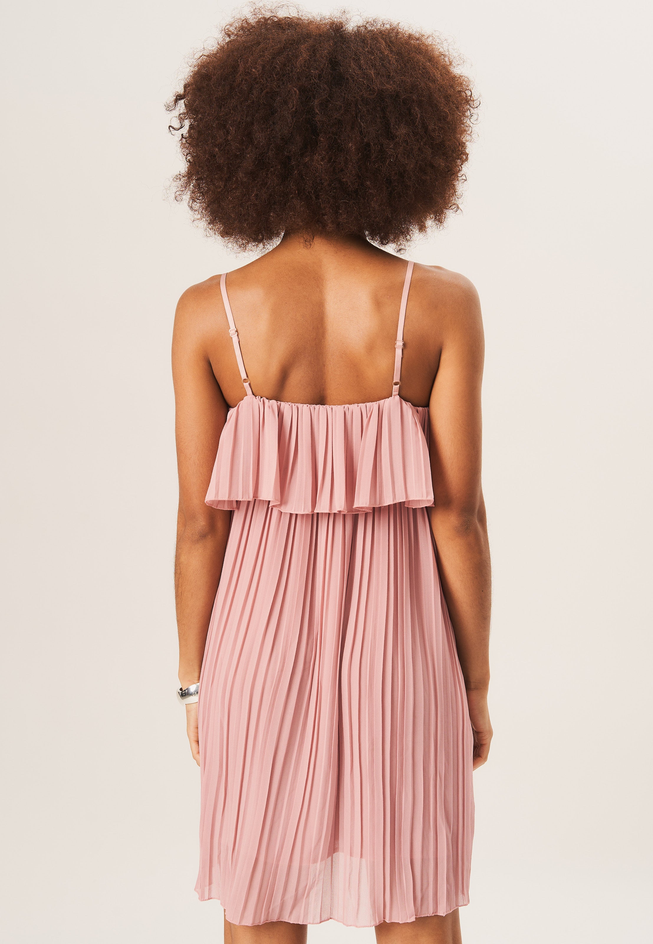 Dusty Pink Strappy Layered Top Pleated Mini Dress