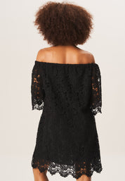 Black Lace Flare SL Oversized Bardot Mini Dress