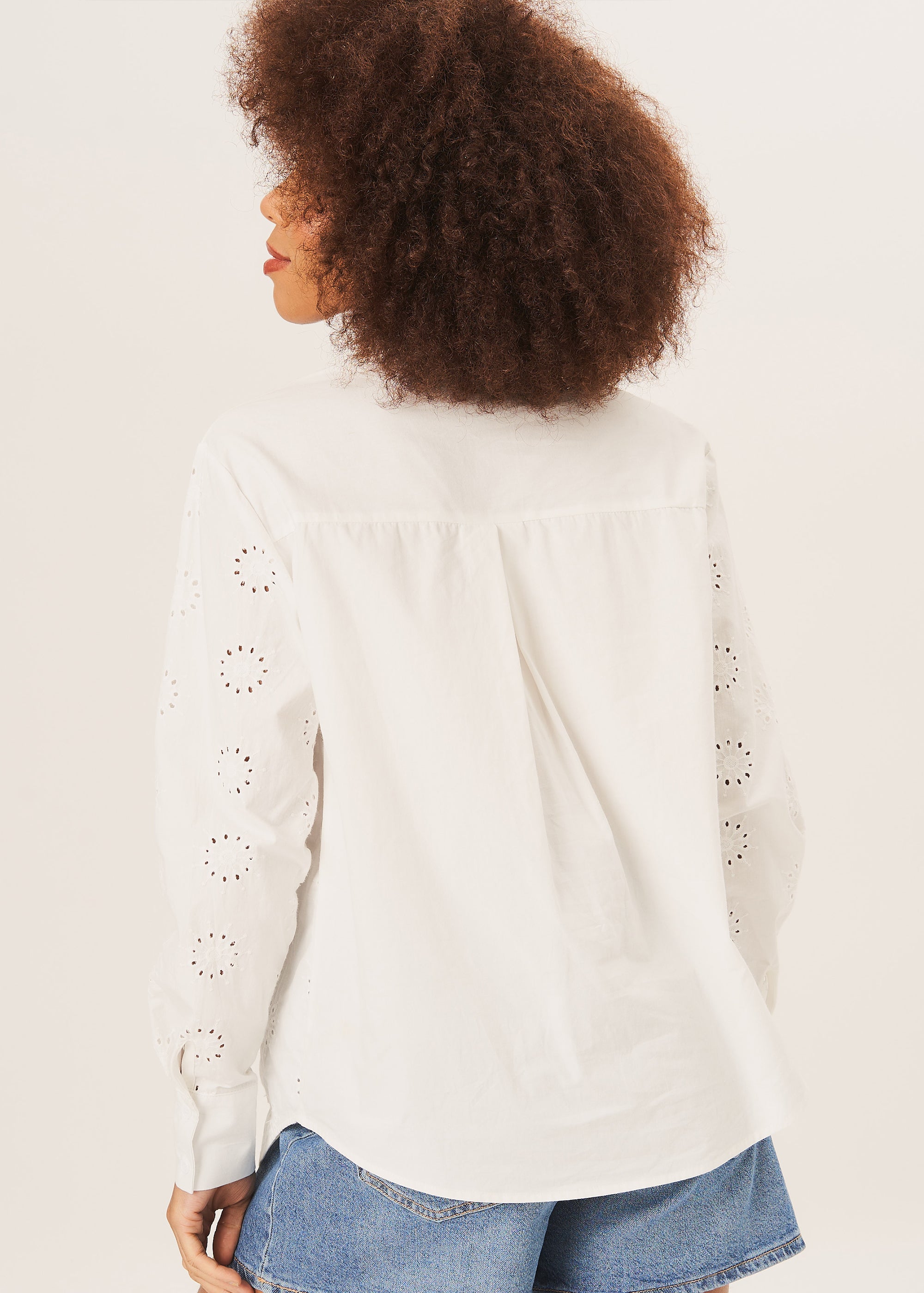 White Cotton Embroidered Long Sleeves Shirt